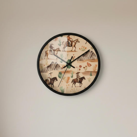 Western Cowboy Wall Clock Toddler Bedroom Decor Desert Horse Theme Kids Room Timepiece Neutral Rustic Child Wall Art Boy Room Upgrade Idea