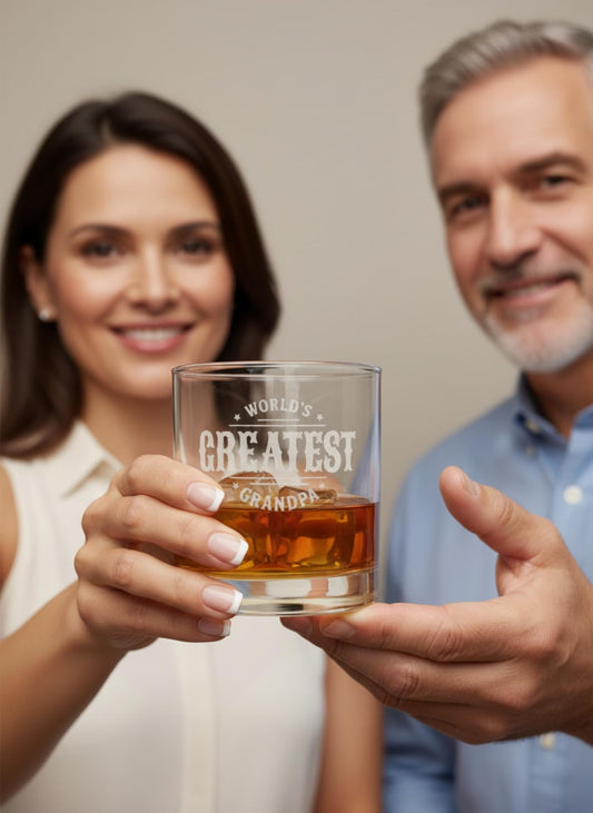 Happy Fathers Day New Grandpa Whiskey Glass Gift Engraved Rocks Glass Personalized Gift 10.5 oz Glass First Time Grandpa Gift Est Year Idea