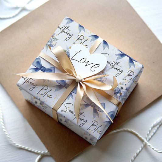 Bridal Shower Something Blue Gift Wrapping Paper for New Bride from Bridesmaid Gift Paper Wedding Gift Wrap for Bride Blue Bow Present Idea