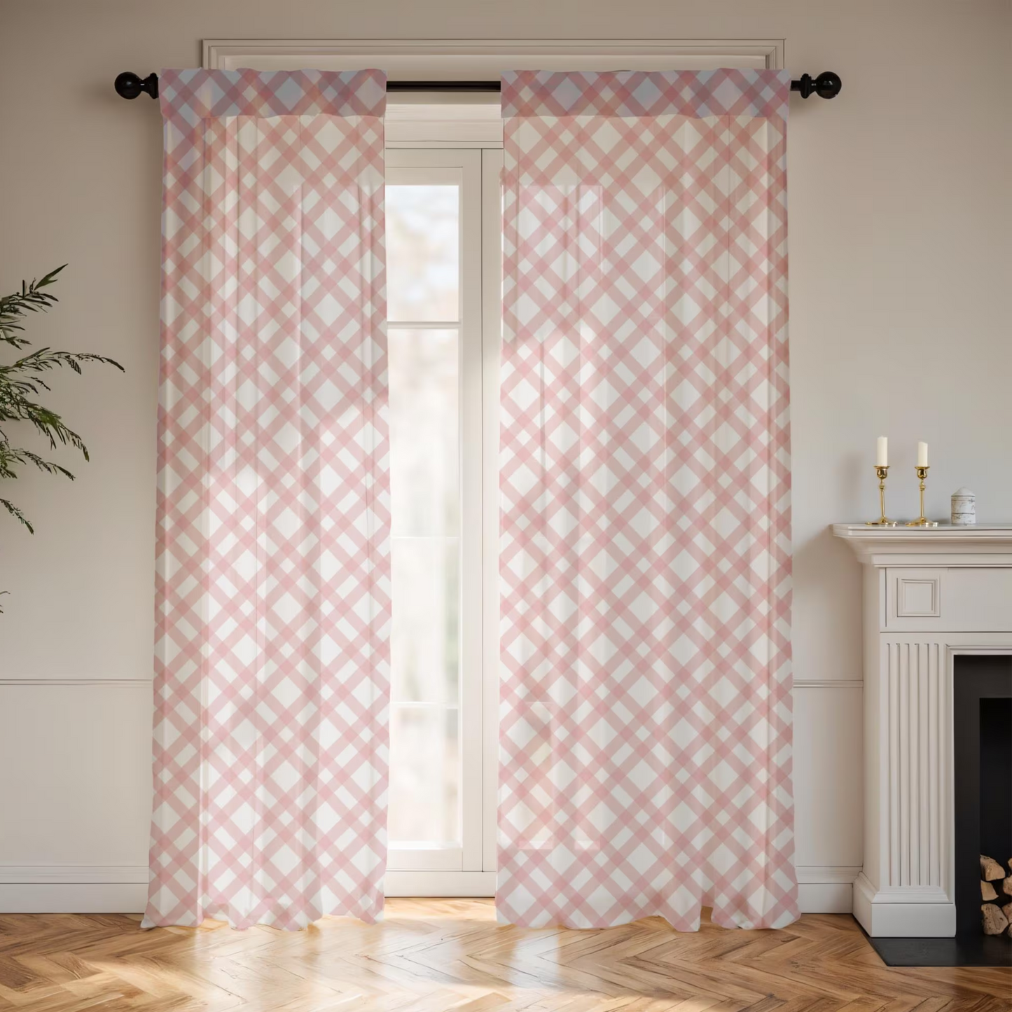 Pink and White Gingham Curtains