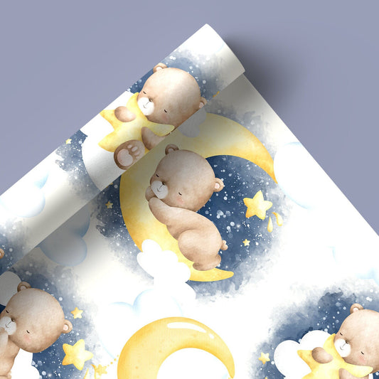 Sleeping Bear on Moon Gift Wrap