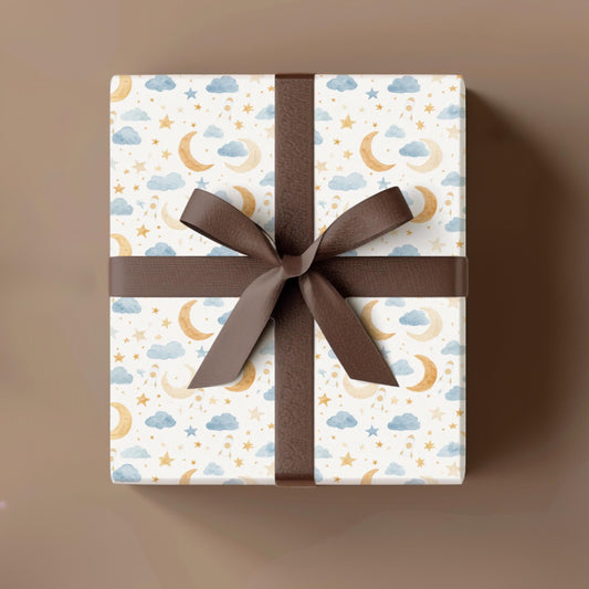 Space Nursery Wrapping Paper Moon and Stars Gift Wrap Neutral Baby Boy Gift Idea Modern Outer Space Decor Wrapping Paper