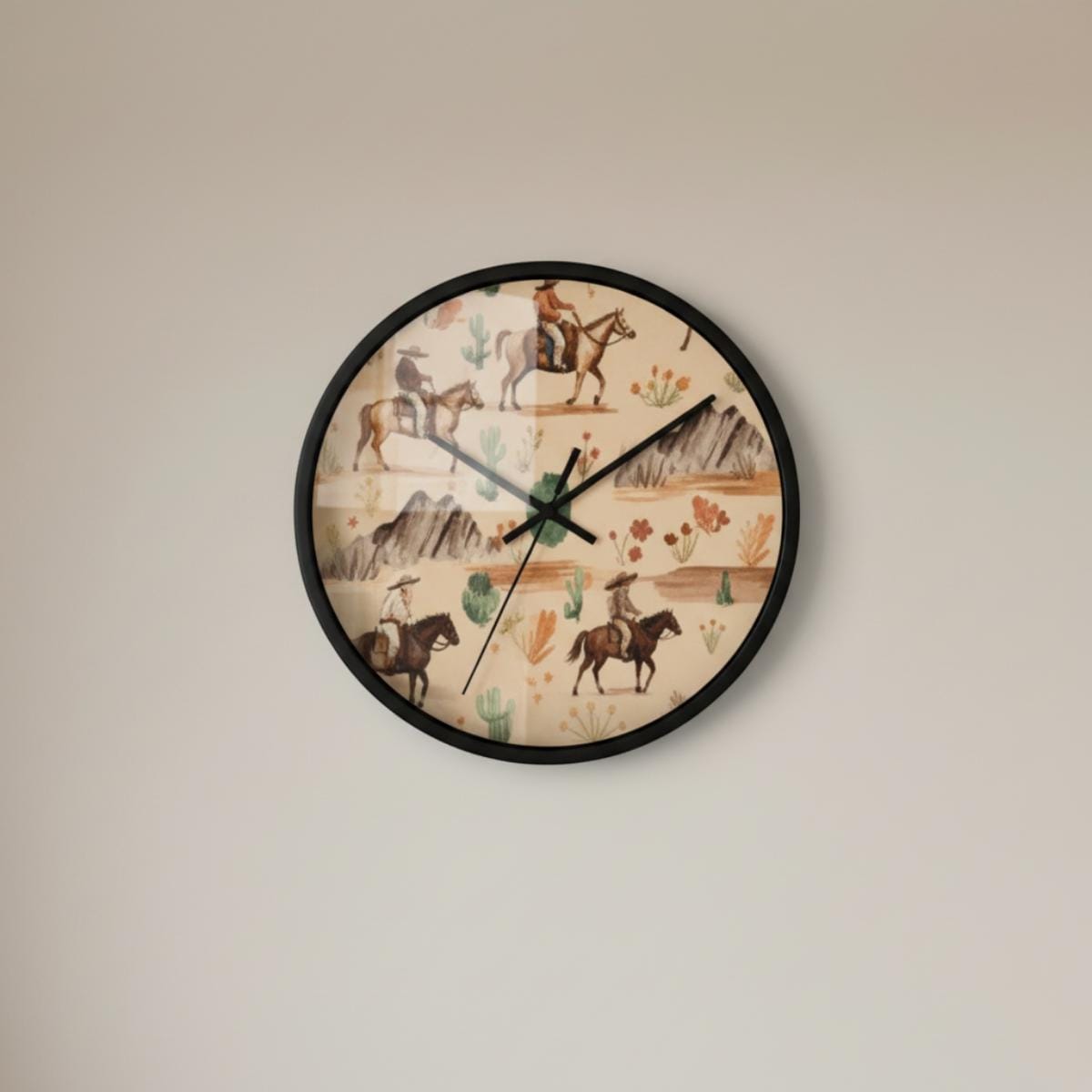 Western Cowboy Wall Clock Toddler Bedroom Decor Desert Horse Theme Kids Room Timepiece Neutral Rustic Child Wall Art Boy Room Upgrade Idea