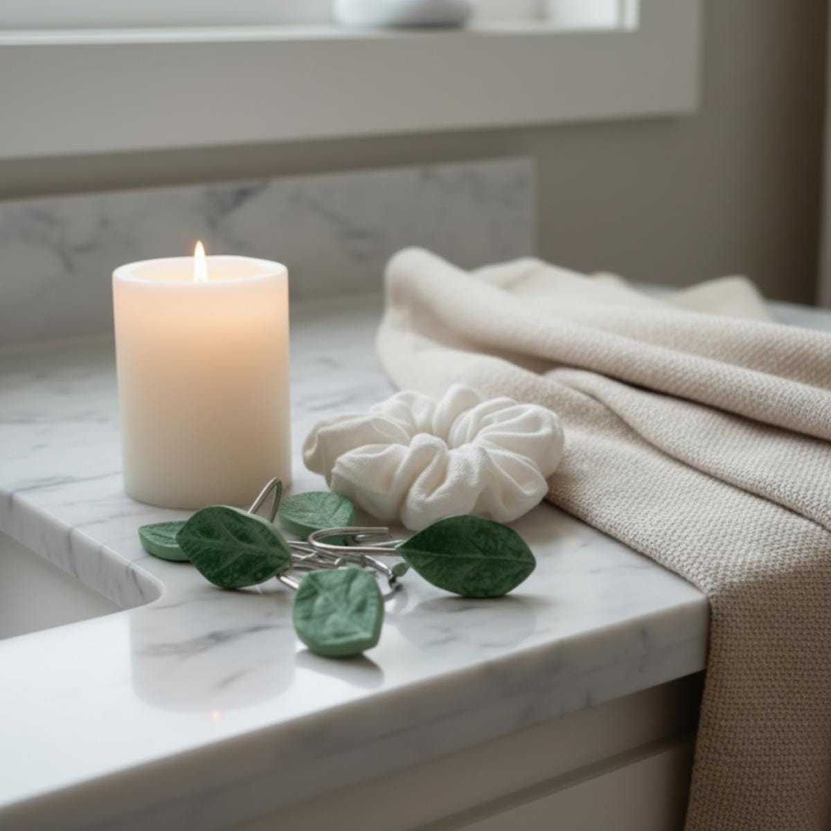 Forest Leaf Bathroom Gift Set Accent Vintage Inspired Nature Shower Rings Botanical Cottagecore Bath Decor Rustic Greenery Home Spa Touch