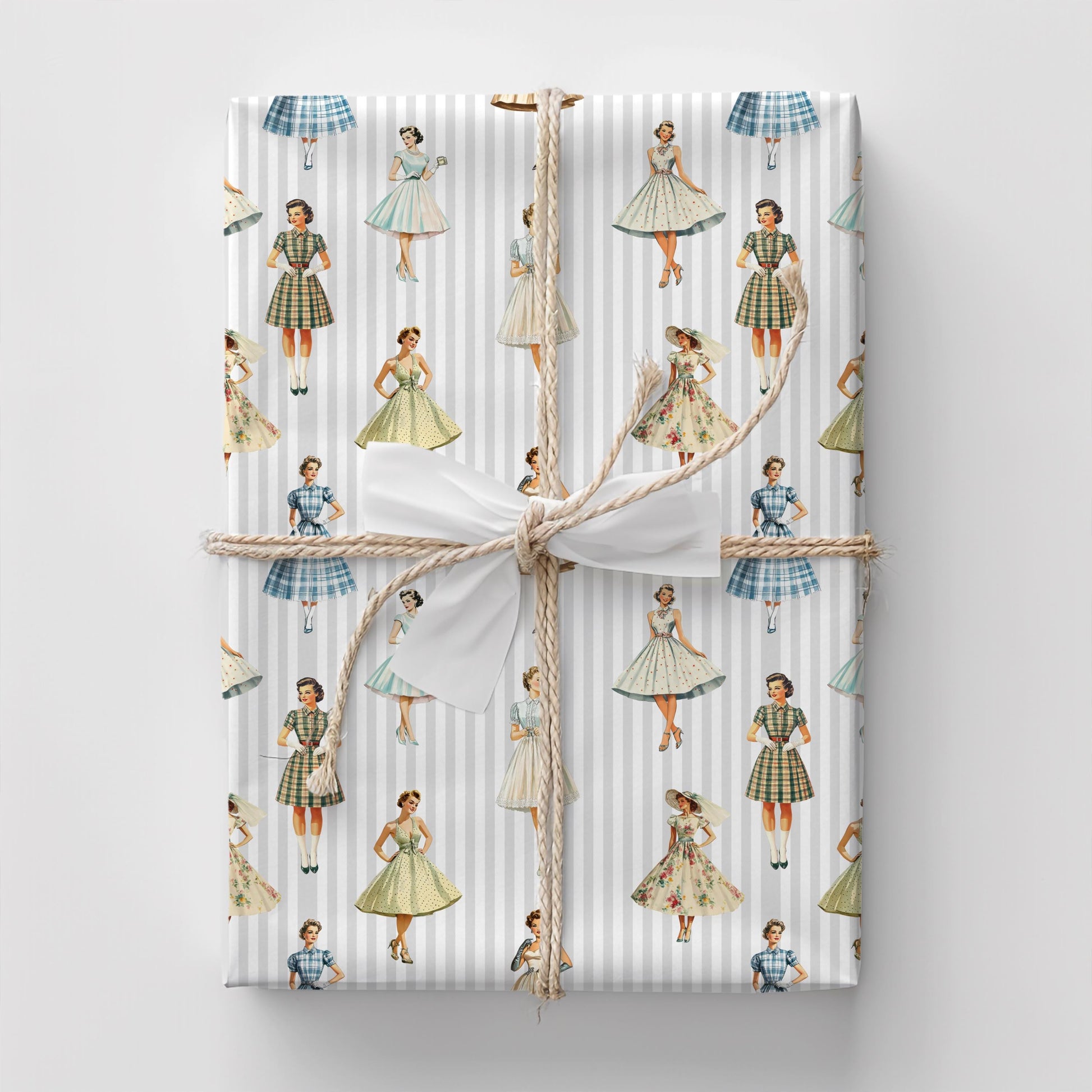 Vintage Bridal Shower Gift Wrap Elegant Wrapping Paper Vintage Women Pattern Wedding Shower Gift Wrap Feminine Stripe Paper Retro Vintage Design Gift Wrapping Paper Elegant Ladies Bridal Shower Gift Paper for Bride Wedding Party Wrapping