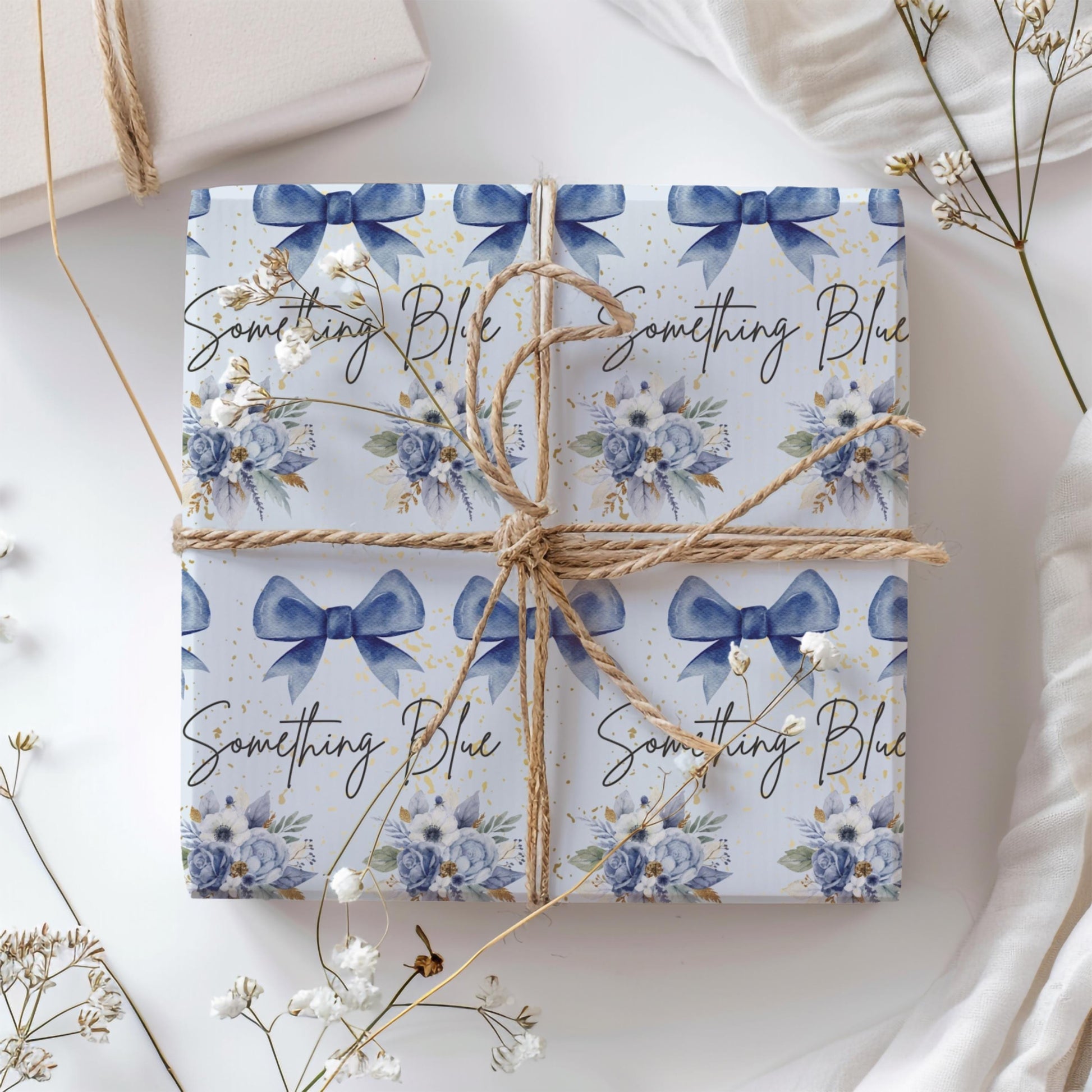 Bridal Shower Something Blue Gift Wrapping Paper for New Bride from Bridesmaid Gift Paper Wedding Gift Wrap for Bride Blue Bow Present Idea