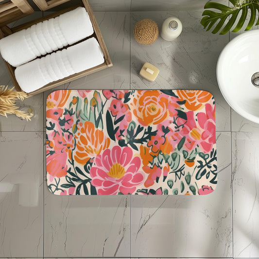 Maximalist Floral Bath Mat and Shower Curtain Bright Bathroom Decor Bold Color Flower Pattern Artistic Bath Curtain Eclectic Statement Boho Floral Shower Curtain Colorful Bathroom Decor Artistic Flower Pattern Bath Curtain Eclectic Home Bohemian Style Bright Pink Design