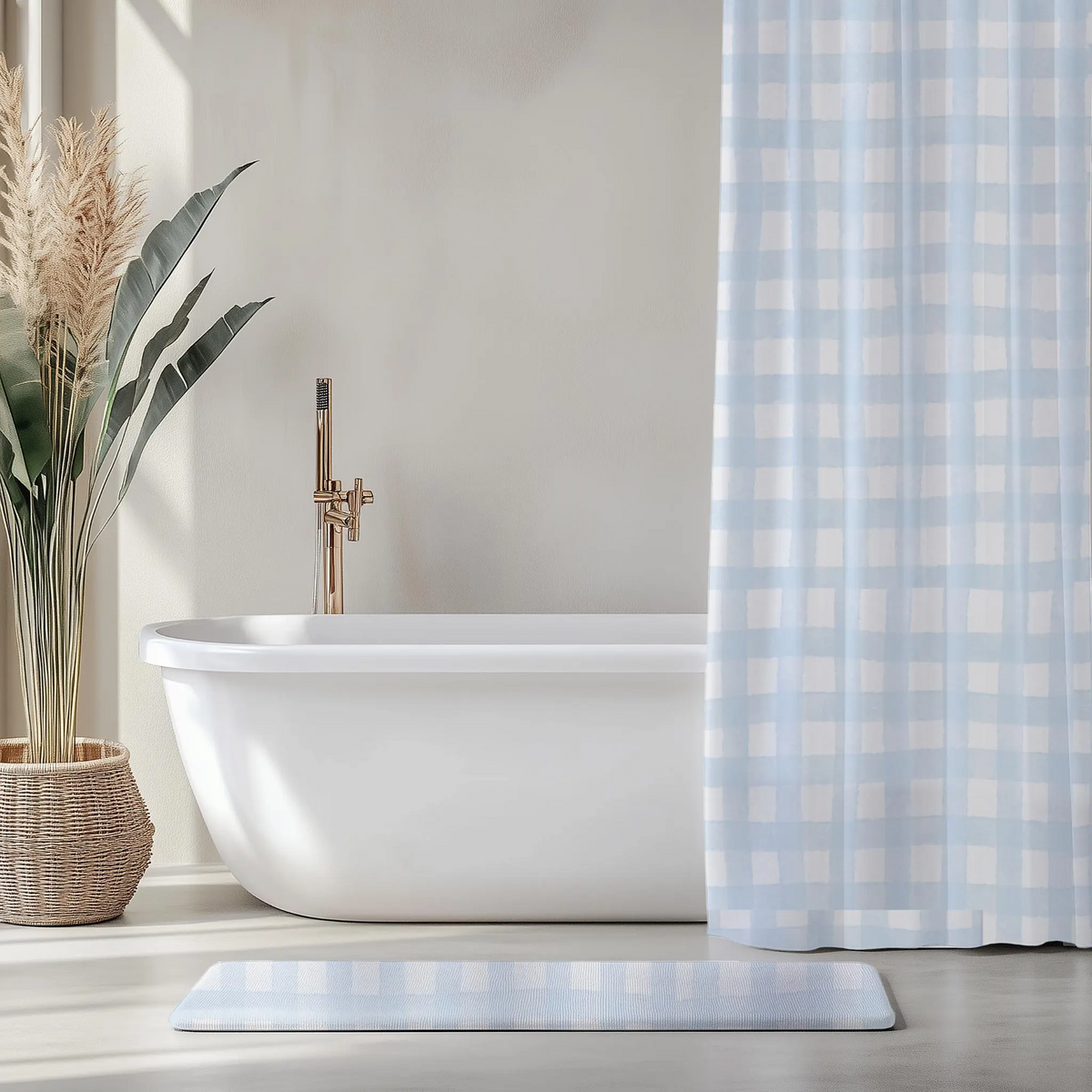 Dusty Blue Gingham Shower Curtain