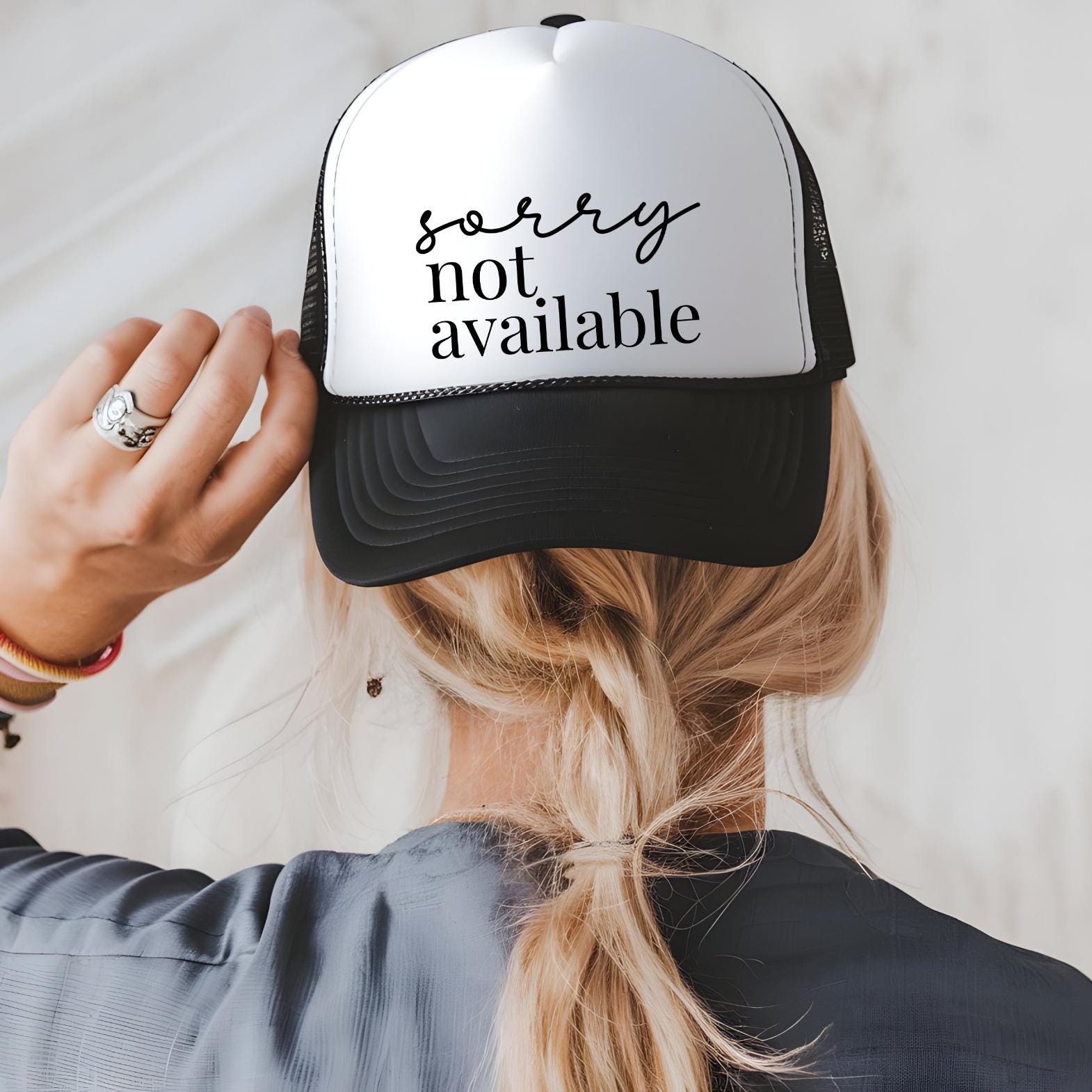 Sarcastic Hat for Friend Birthday Gift for Her Trucker Foam Hat Funny Phrase Sorry Not Available Trucker Cap for Sister Graduation Gift Idea