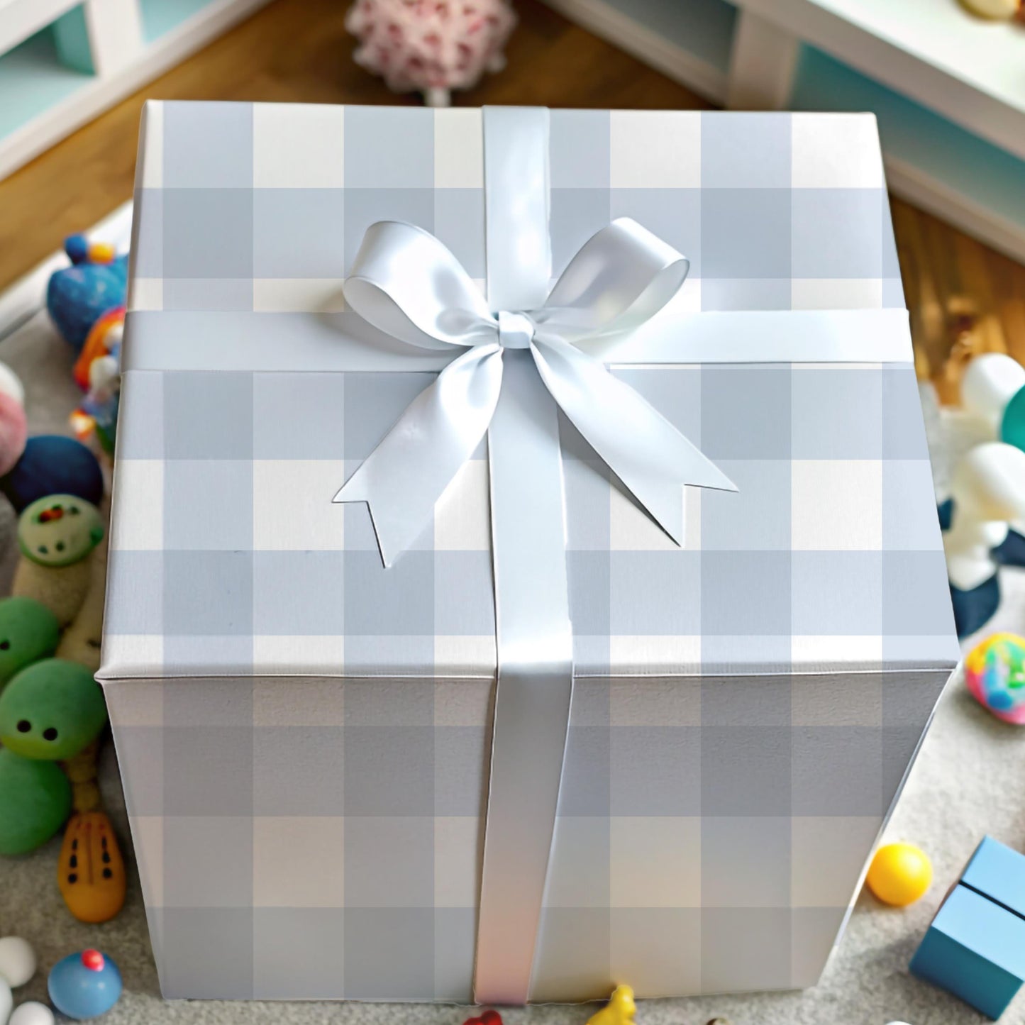 Farmhouse Style Wrapping Paper Buffalo Check Pattern Rustic Gift Wrap Blue White Plaid Design Elegant Country Look Kraft Paper Material Chic Presentation Solution Holiday Package Supply Beautiful Gift Wrapping Multiple Size Options