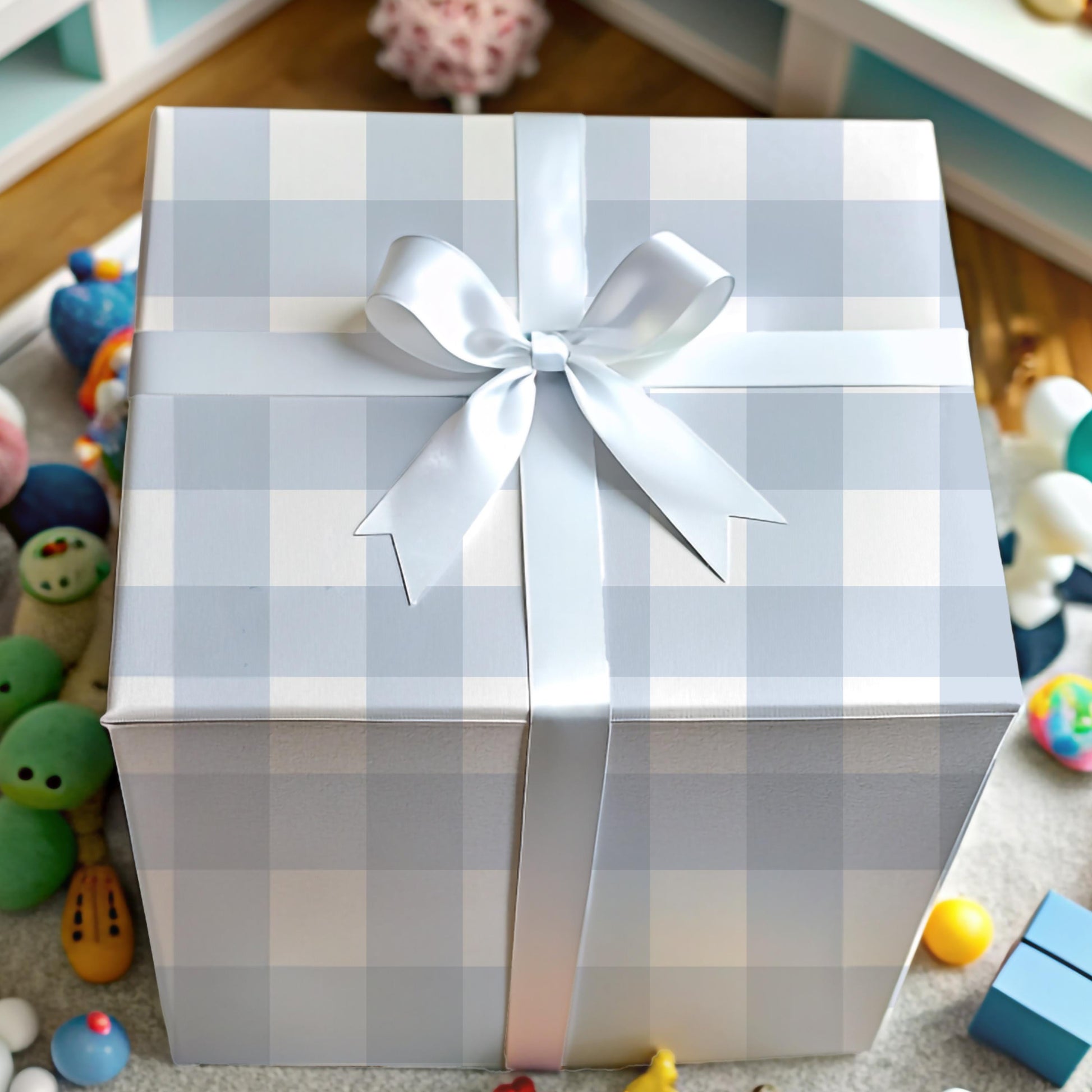 Farmhouse Style Wrapping Paper Buffalo Check Pattern Rustic Gift Wrap Blue White Plaid Design Elegant Country Look Kraft Paper Material Chic Presentation Solution Holiday Package Supply Beautiful Gift Wrapping Multiple Size Options