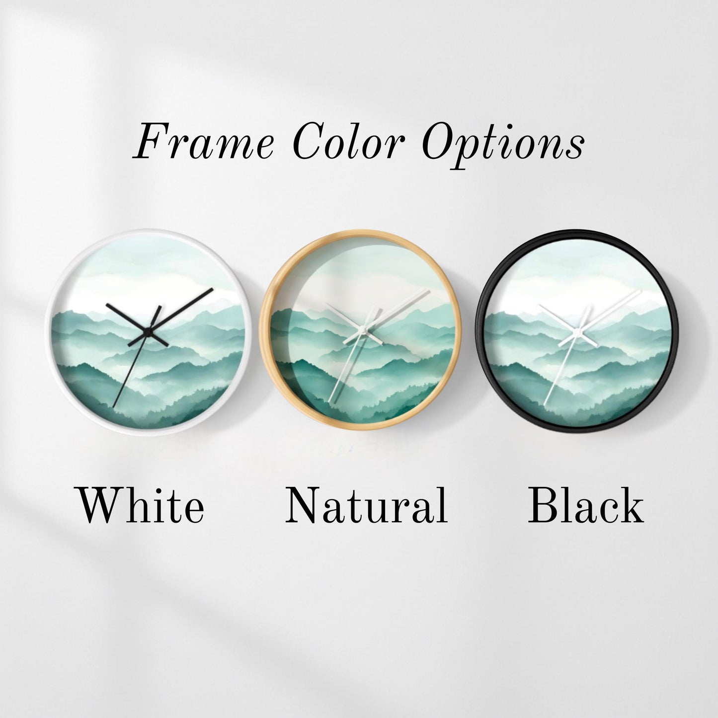Mountain Wall Clock Contemporary Design Home Gift Mountain Art Teal Frame Nature Scene House Decor Birthday Present Living Room Wall Art