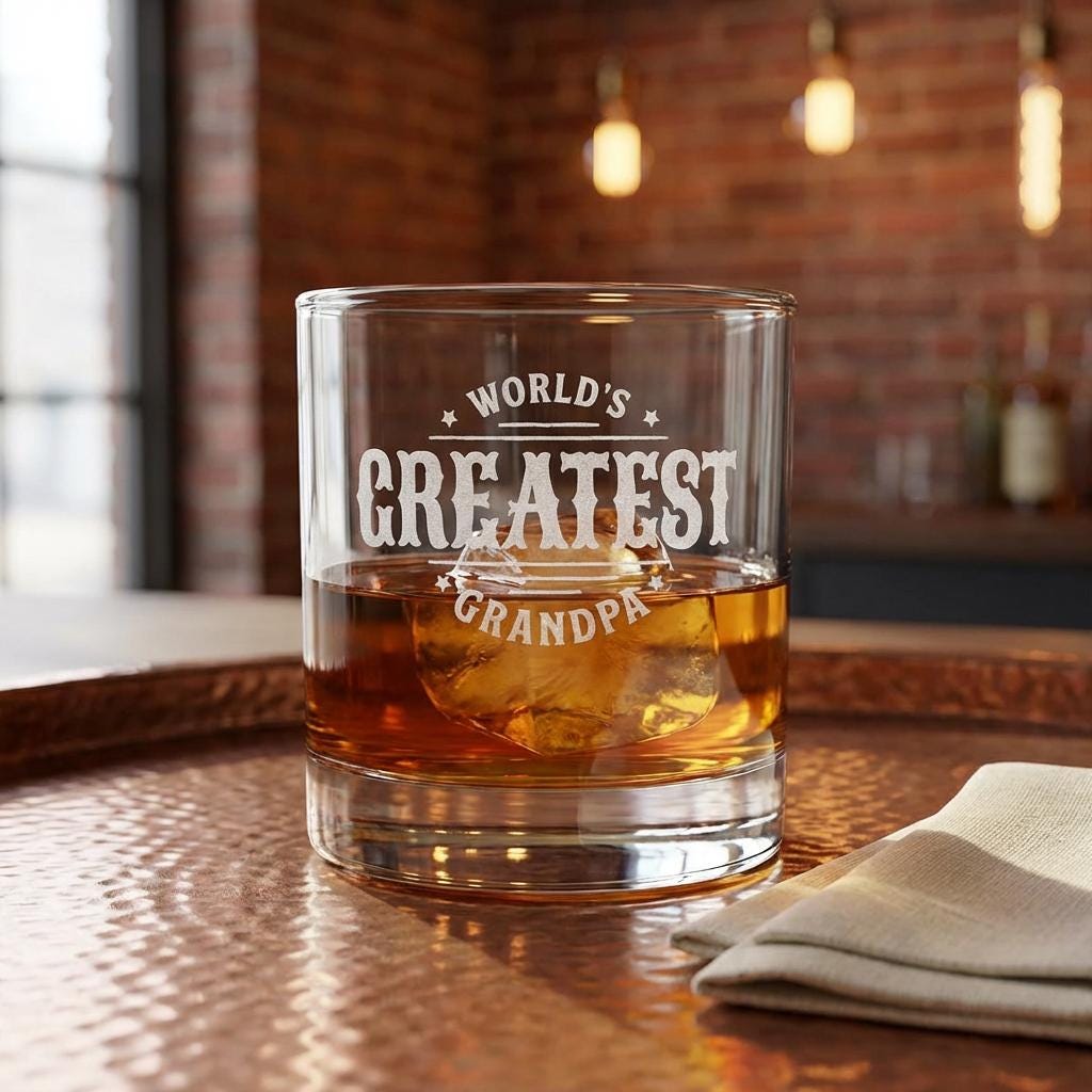 Happy Fathers Day New Grandpa Whiskey Glass Gift Engraved Rocks Glass Personalized Gift 10.5 oz Glass First Time Grandpa Gift Est Year Idea