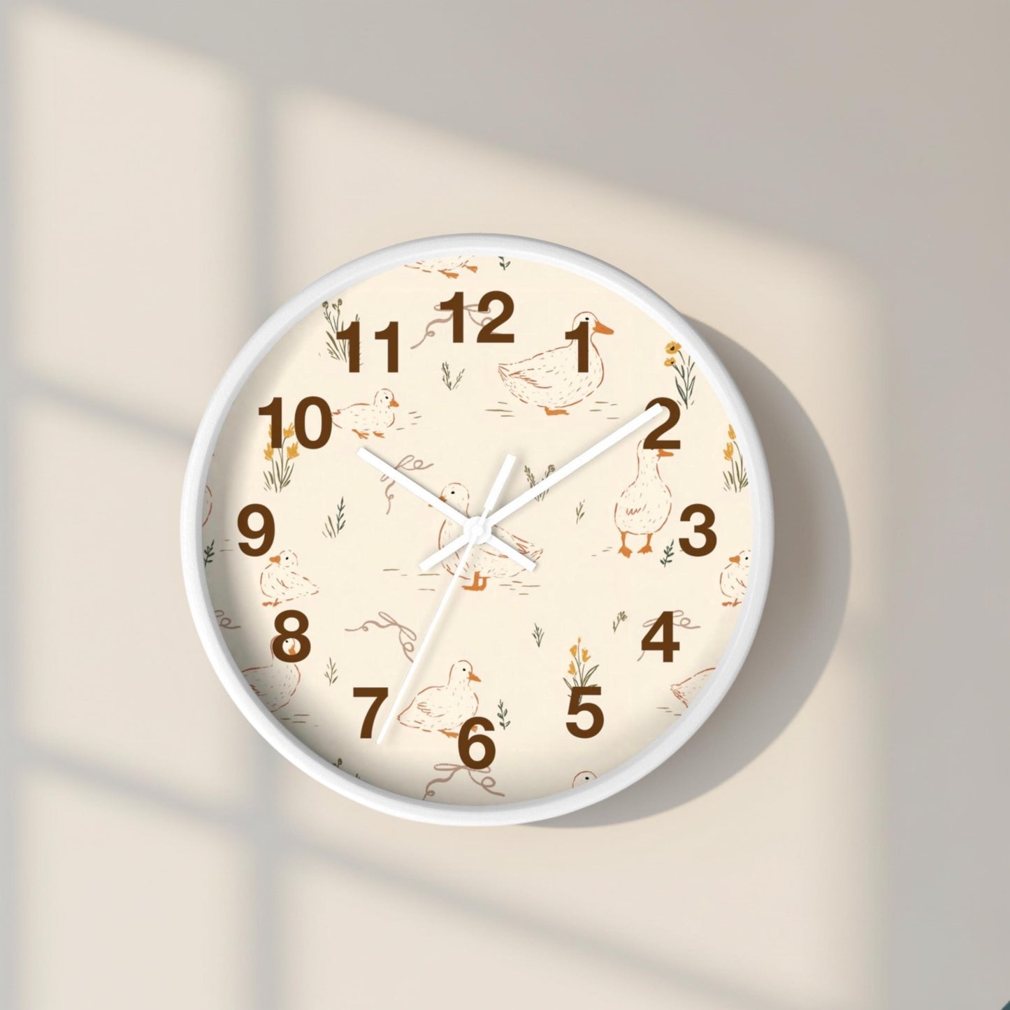 Nursery Duck Theme Neutral Playroom Line Drawn Duck Pattern Wall Clock Duckling Farmhouse Illustration Neutral Toddler Bedroom Decor