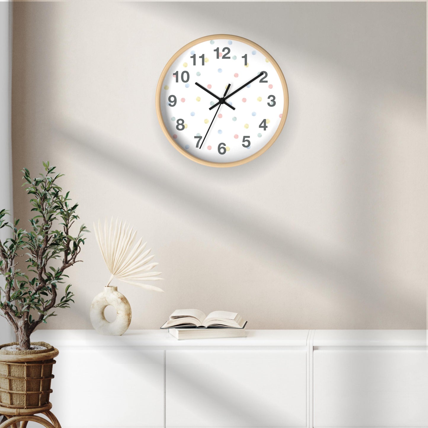 Playroom Wall Clock for Toddler Bedroom Decor Cute Clock for Kids Room Gift for Granddaughter Playful Design for Nursery Polka Dot Art Idea