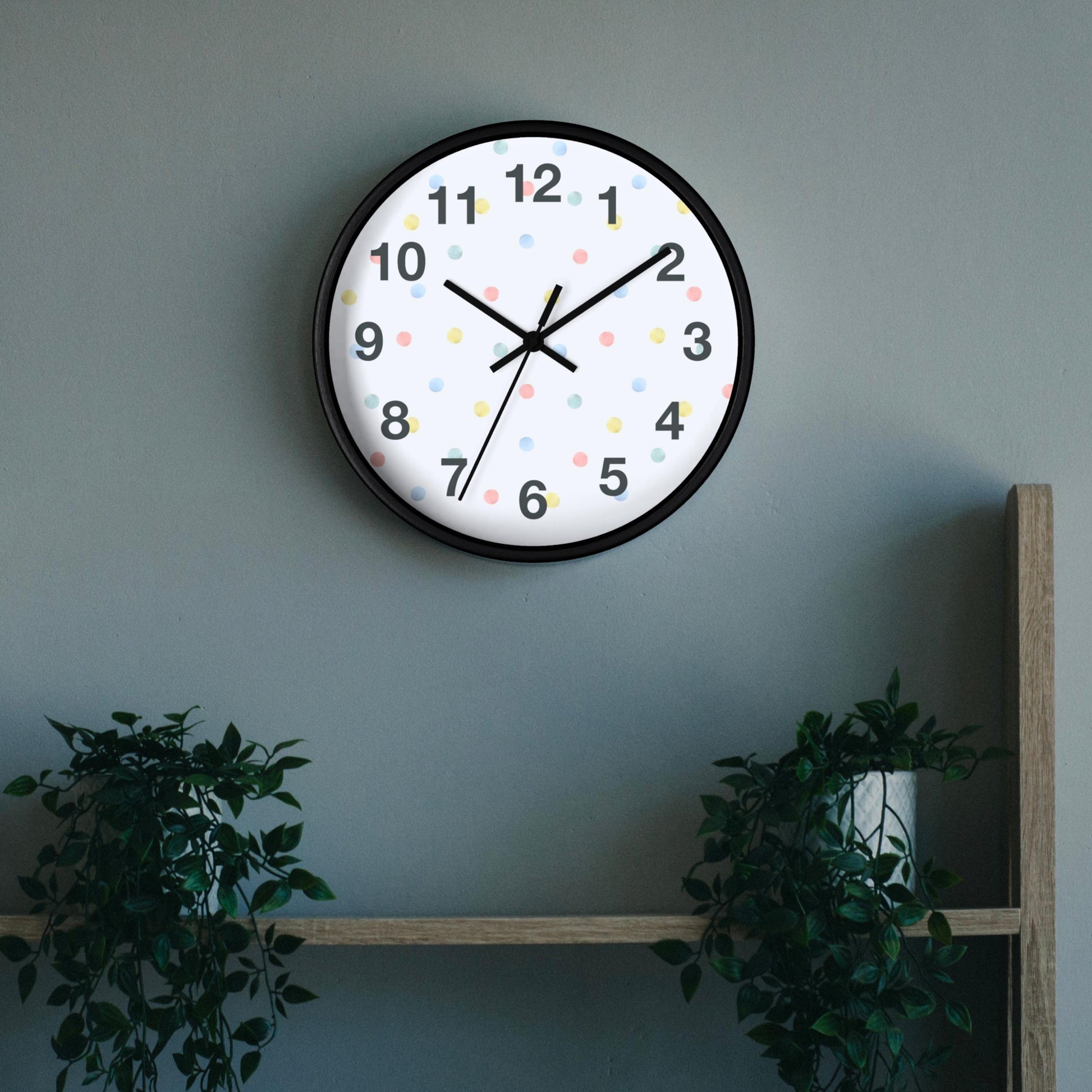 Playroom Wall Clock for Toddler Bedroom Decor Cute Clock for Kids Room Gift for Granddaughter Playful Design for Nursery Polka Dot Art Idea
