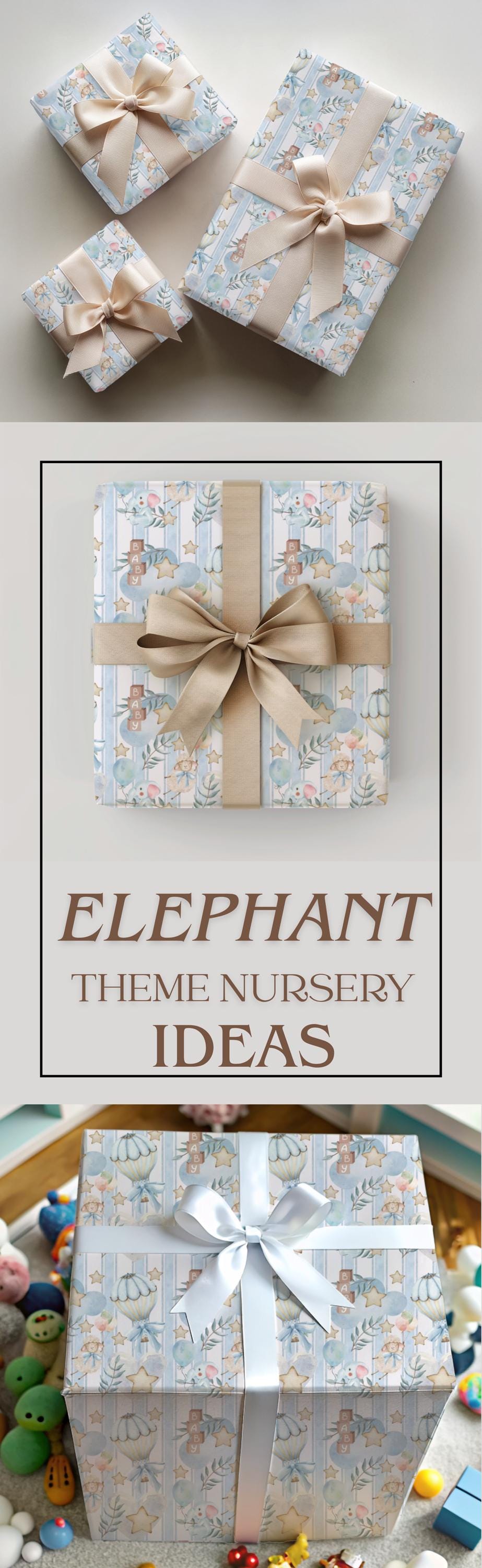 Gift for Baby Elegant Gift Wrapping Paper Neutral Blue Gift Wrap Luxury Baby Shower Paper Minimal Baby Elephant Nursery Aesthetic Idea