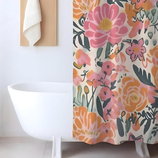 Floral Shower Curtain Bundle Oversized Floral Bathroom Decor Large Pink Flower Bath Cover Cottagecore Aesthetic Matching Bathmat Retro Idea