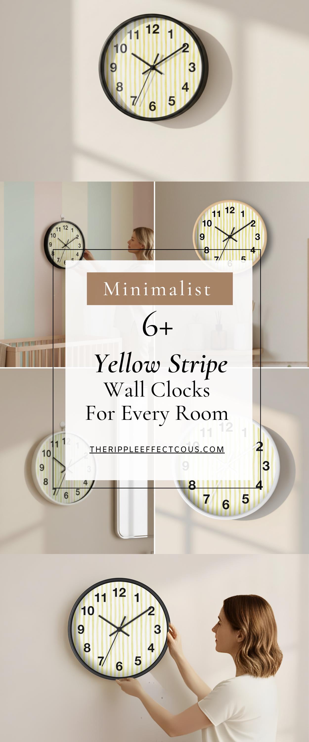 Kitchen Wall Clock Yellow Stripe Design Modern Kitchen Decor Bright Cooking Space Wall Art Indoor Dining Area Renovation Idea