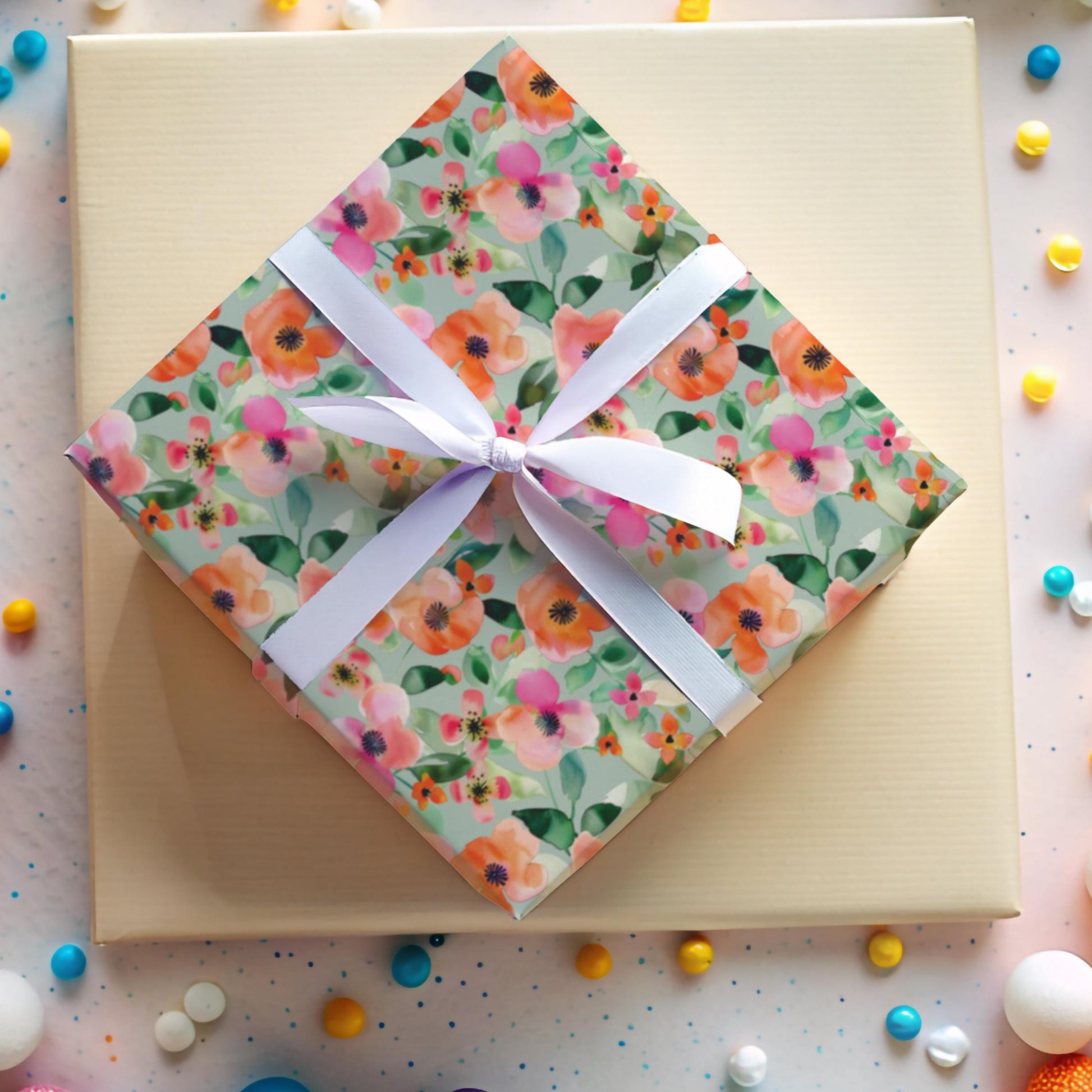 Versatile Wrapping Paper Floral Design Gift Wrap Birthday Wedding Celebration Packaging Pink Coral Flowers Elegant Pattern Premium Quality Material Multiple Sizes Available Satin Finish Option Eco Friendly Printing Water Based Inks