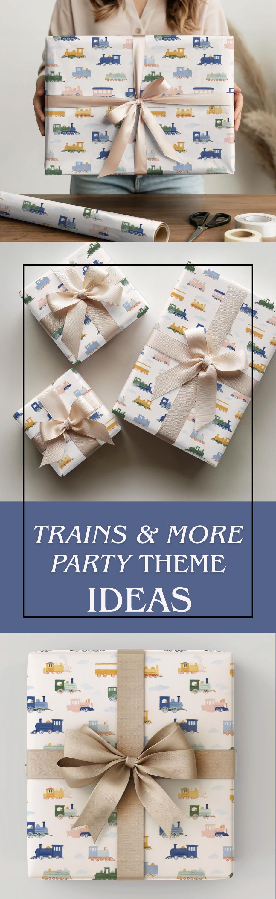 Train Wrapping Paper Toddler Birthday Gift Wrap Kids Train Party Paper First Birthday Wrapping Paper Train Theme Gift Wrap Roll