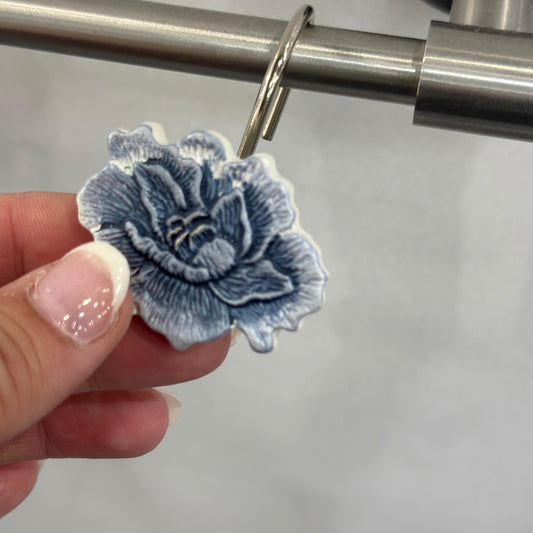 Blue Floral Shower Curtain Hook Cottagecore Bathroom Decor Vintage Flower Bath Accessory Romantic Guest Bathroom Design