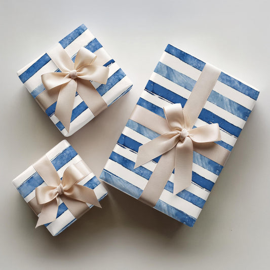 Blue Stripe Gift Wrap Paper Elegant Line Wrapping Paper Bulk
