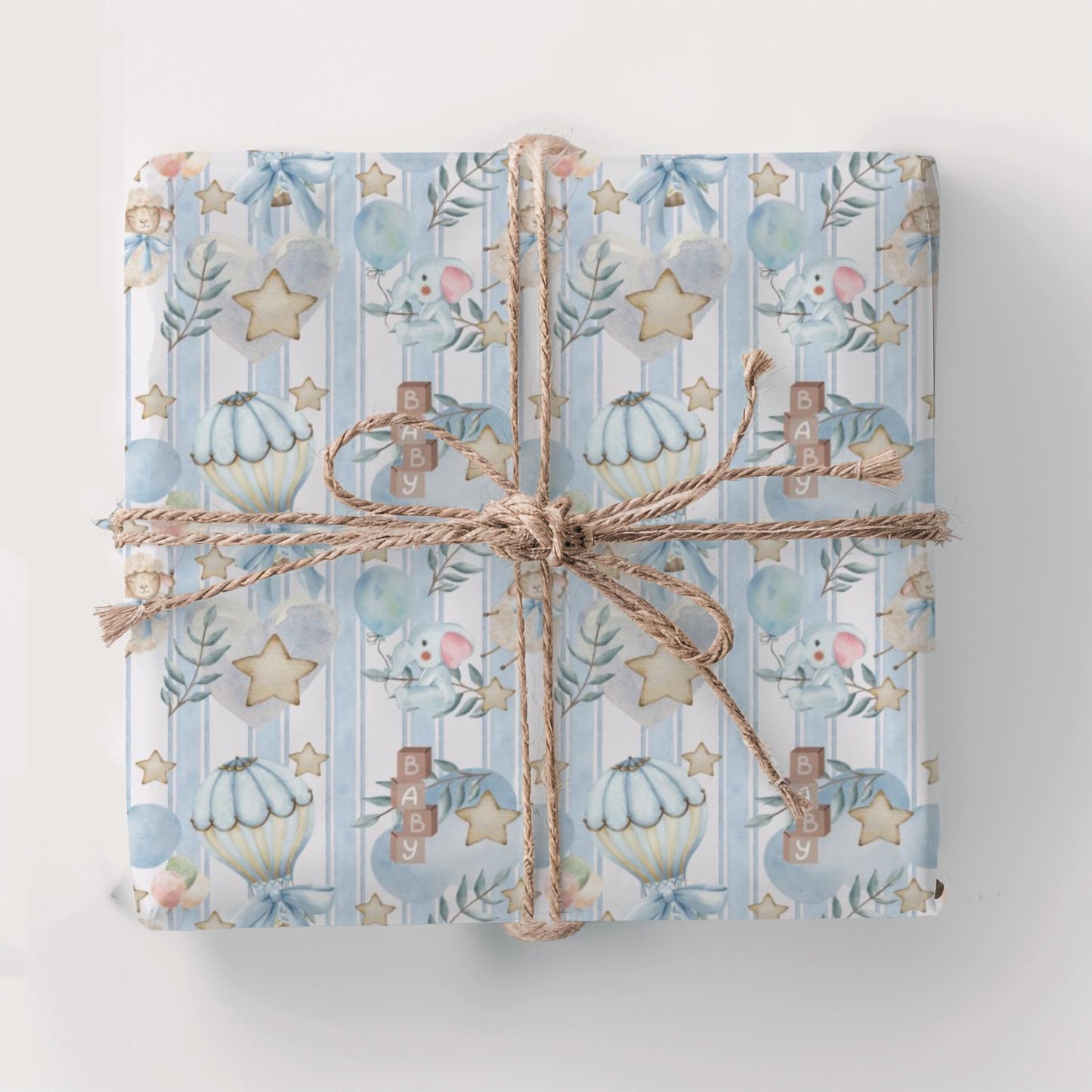 Baby Shower Wrapping Blue Design Star Accent Nursery Decor Room Display Infant Package for Boy Birthday Celebration Gift Cover Wall Art