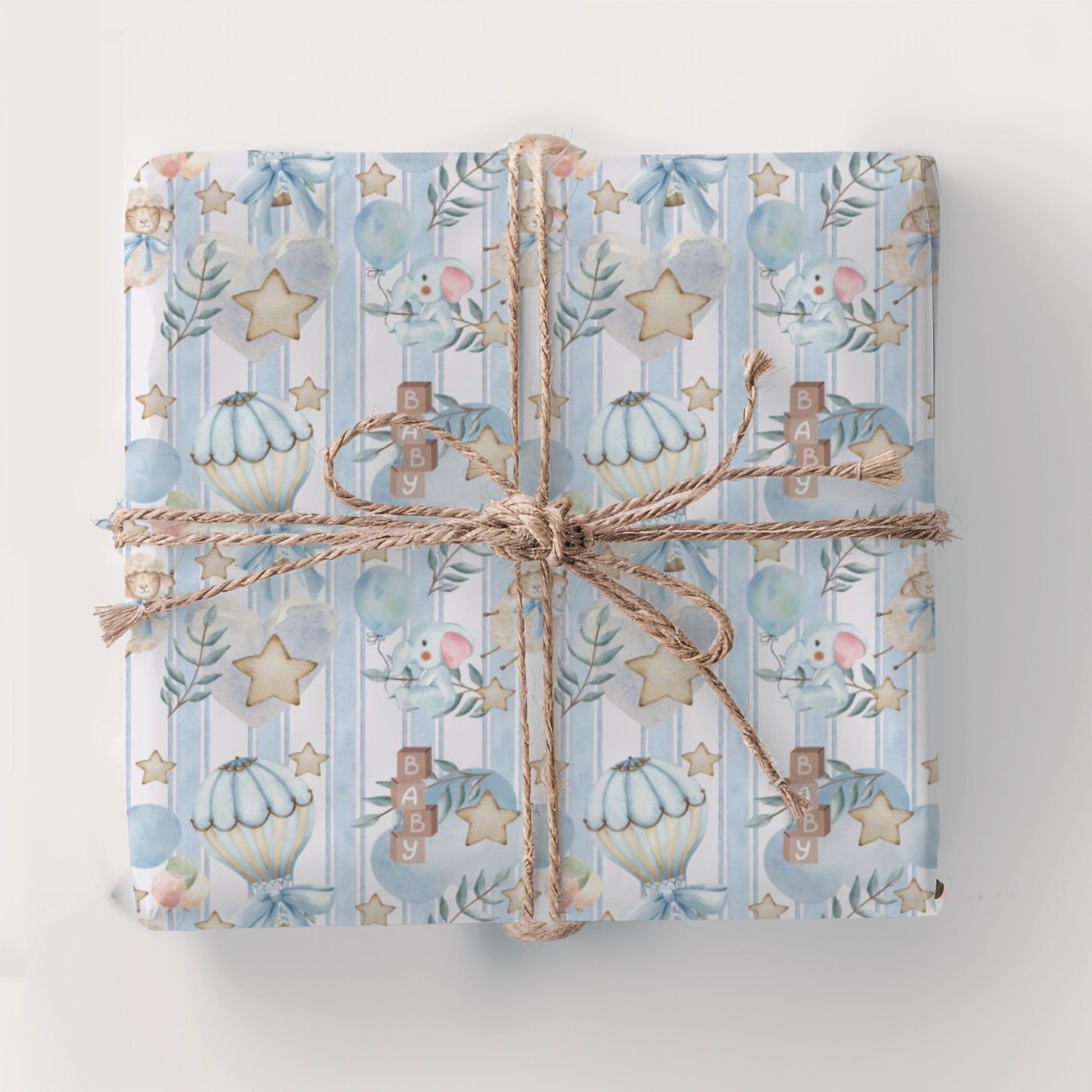 Baby Shower Wrapping Blue Design Star Accent Nursery Decor Room Display Infant Package for Boy Birthday Celebration Gift Cover Wall Art