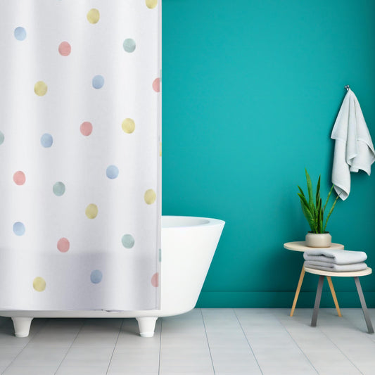 Kids Bathroom Decor Polka Dot Shower Curtain for Child Bath Colorful Nursery Idea for Girl Bathroom Curtain Pastel Home Decor for Her Room
