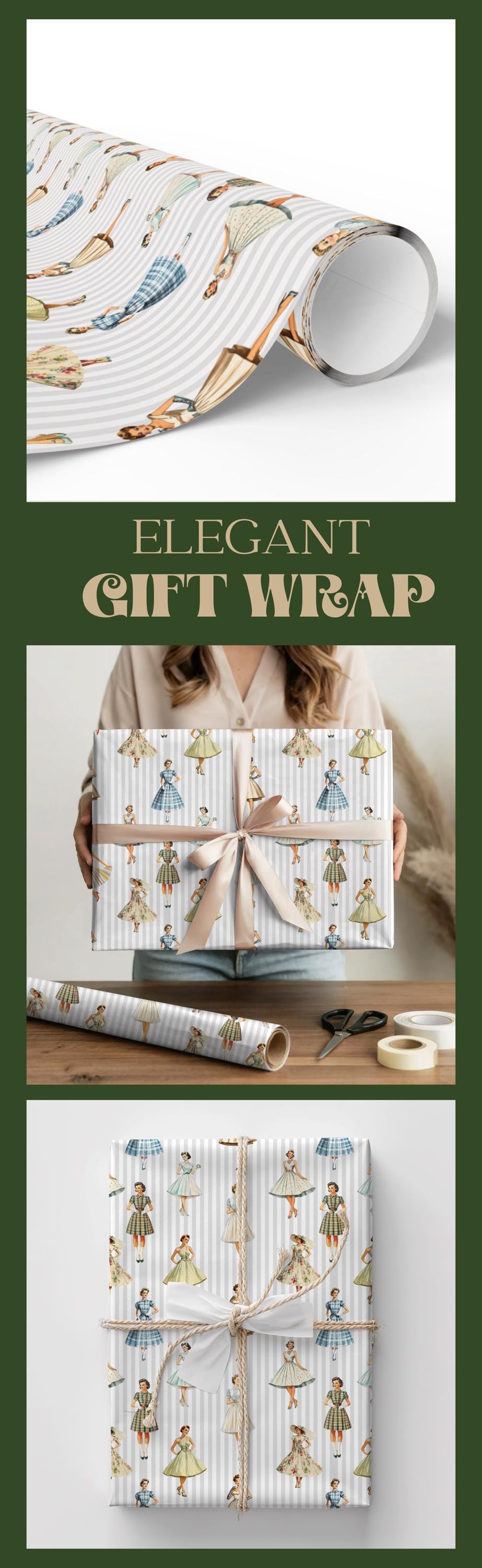 Vintage Bridal Shower Gift Wrap Elegant Wrapping Paper Vintage Women Pattern Wedding Shower Gift Wrap Feminine Stripe Paper