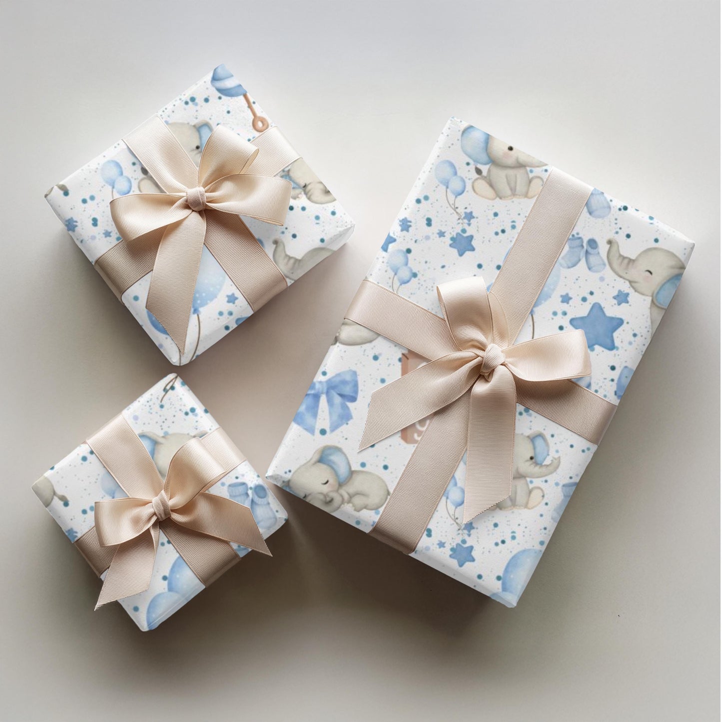 Neutral Nursery Theme Wrapping Paper Baby Shower Elephant Design Gift Wrap Dusty Blue Grey Boy Baby Sprinkle Premium Paper Roll Perfect Baby Boy Celebration Party Supplies Beautiful Elephant Pattern Gift Presentation Coordinated Shower
