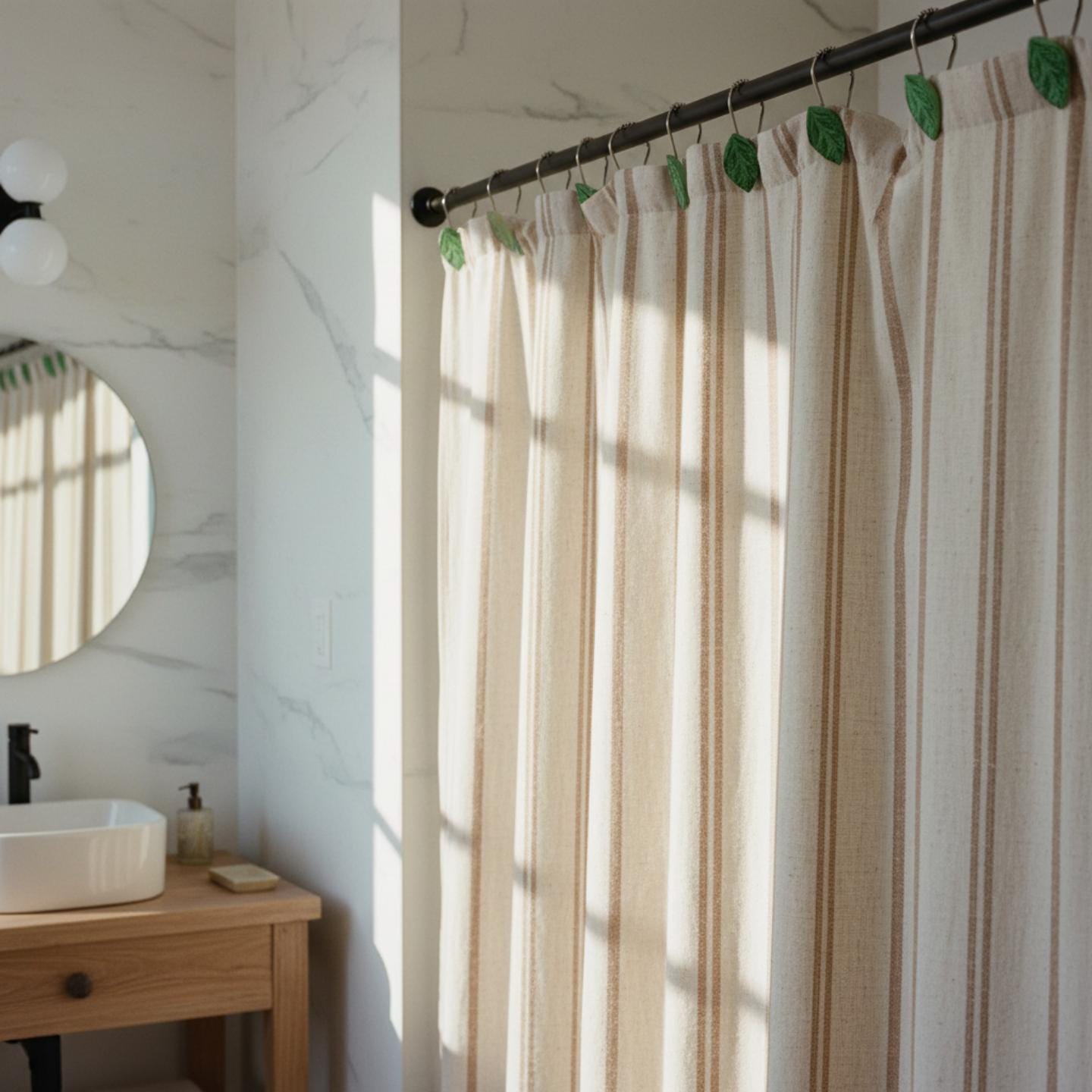 Green Plant Shower Curtain Hook Boho Plant Decor for Bathroom Metal Green Leaf Curtain Shower Hook Guest Bathroom Boho Guest House Design