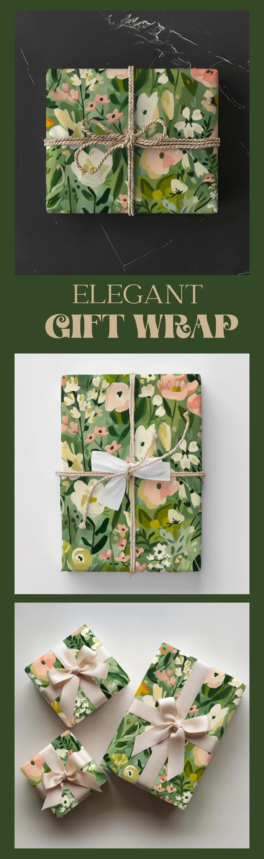 Elegant Floral Wrapping Paper Green Garden Gift Wrap Botanical Present Paper Chic Gift Packaging Luxury Floral Wrap Bulk Paper Gift Rolls