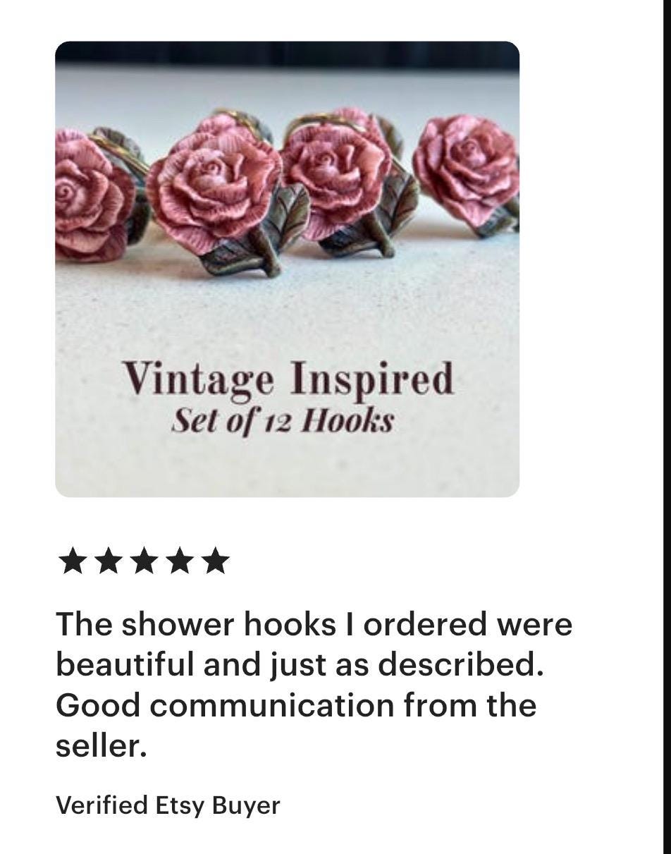 Victorian Shower Hooks – Rose Metal Design for Elegant Vintage Bathroom