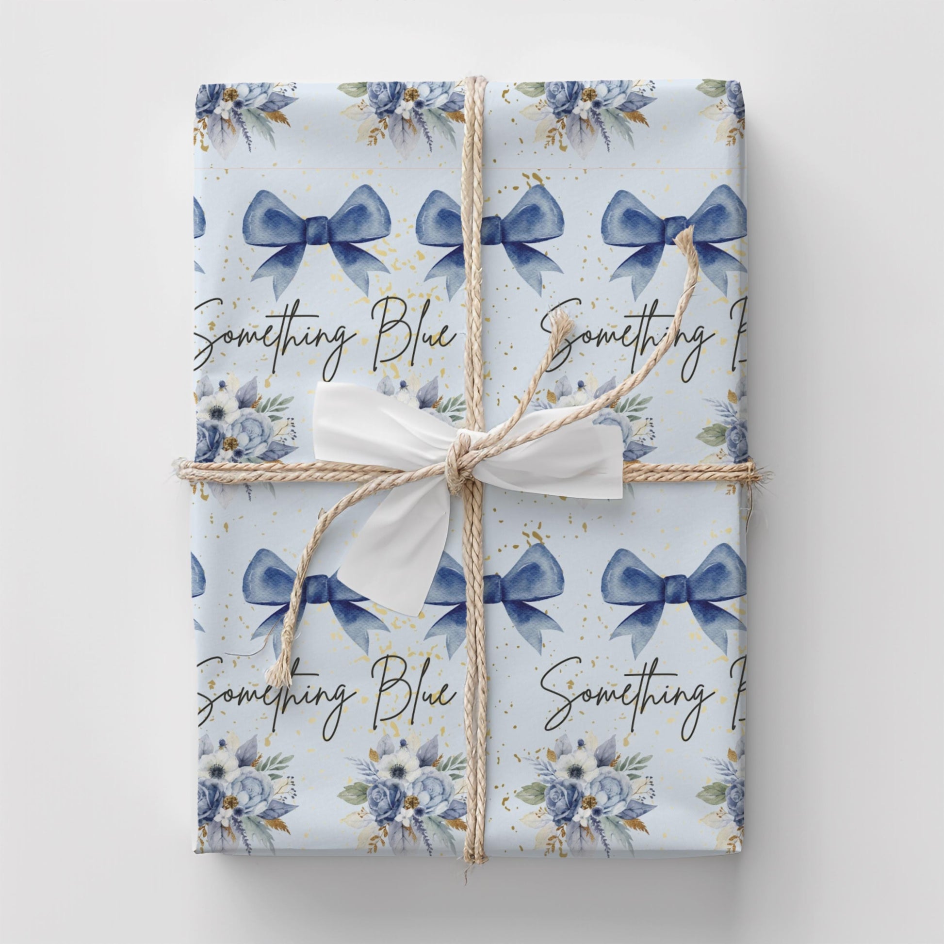 Bridal Shower Something Blue Gift Wrapping Paper for New Bride from Bridesmaid Gift Paper Wedding Gift Wrap for Bride Blue Bow Present Idea