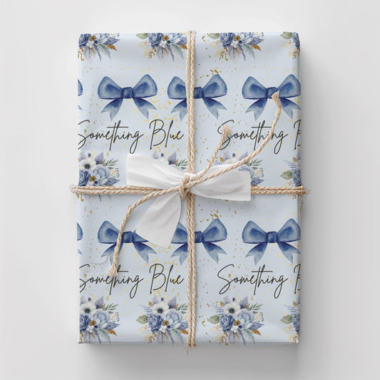 Bridal Shower Something Blue Gift Wrapping Paper for New Bride from Bridesmaid Gift Paper Wedding Gift Wrap for Bride Blue Bow Present Idea