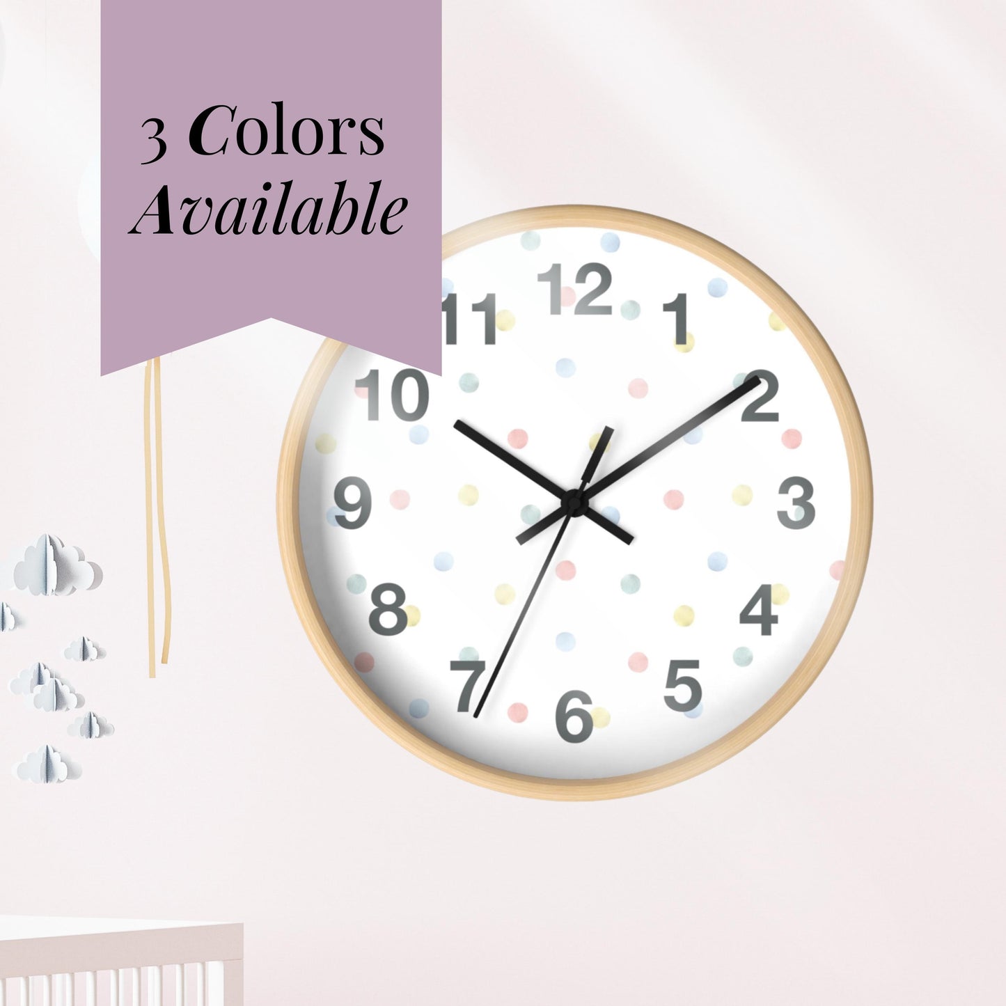 Playroom Wall Clock for Toddler Bedroom Decor Cute Clock for Kids Room Gift for Granddaughter Playful Design for Nursery Polka Dot Art Idea