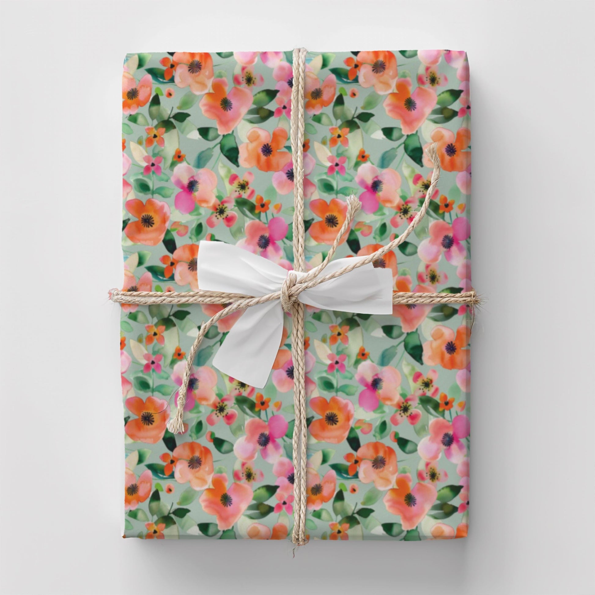 Floral Wrapping Paper Gift Wrap Beautiful Pink Flowers Botanical Design Elegant Packaging Material Birthday Present Wrap Wedding Celebration Paper Coral Orange Flower Pattern Premium Quality Satin Finish Option Eco Friendly Printing