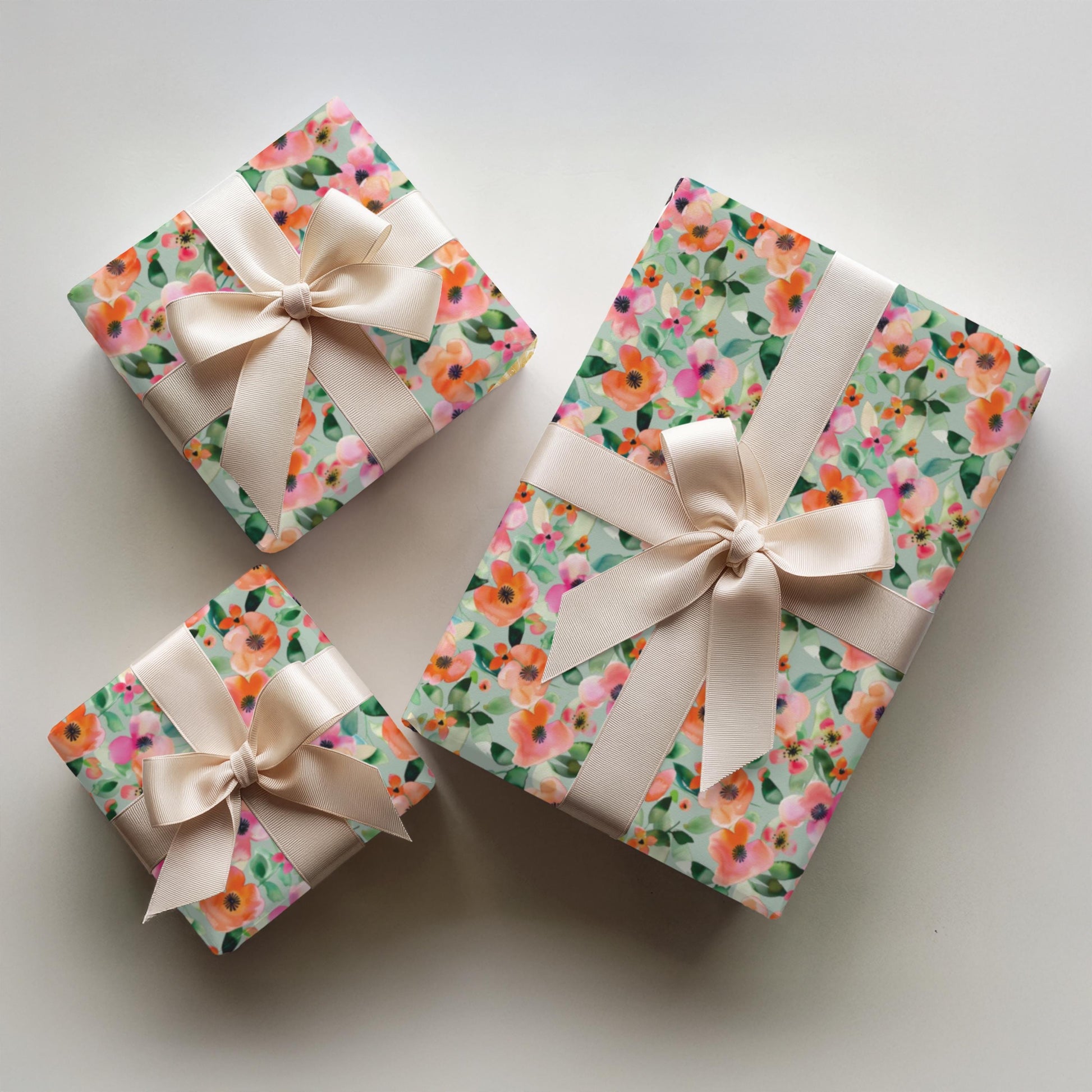 Eco Friendly Wrapping Paper Floral Gift Wrap Pink Coral Flowers Botanical Design Premium Packaging Material Satin Finish Option Water Based Inks Recyclable Gift Paper Wedding Celebration Wrap Birthday Present Packaging Elegant Flower
