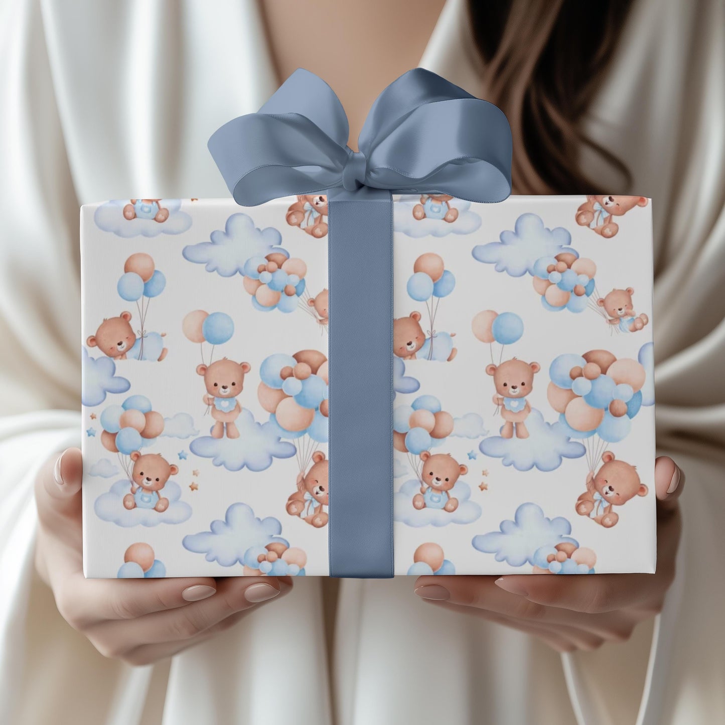 Baby Shower Gift Wrap: Baby Bear Blue Balloons