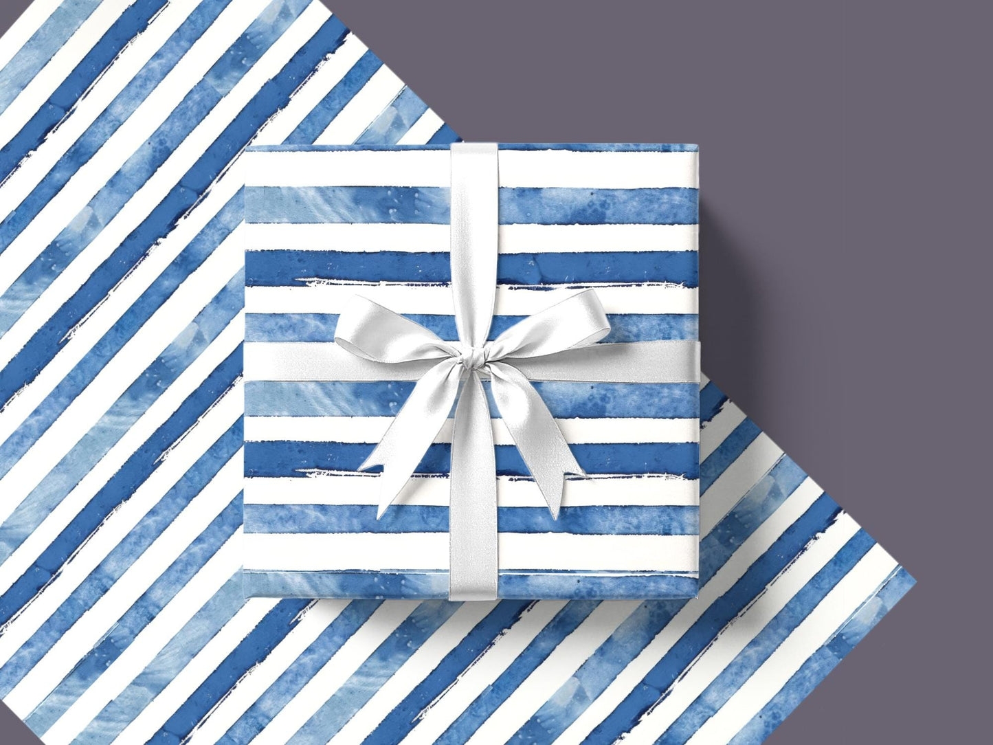 Blue Stripe Gift Wrap Paper Elegant Line Wrapping Paper Bulk