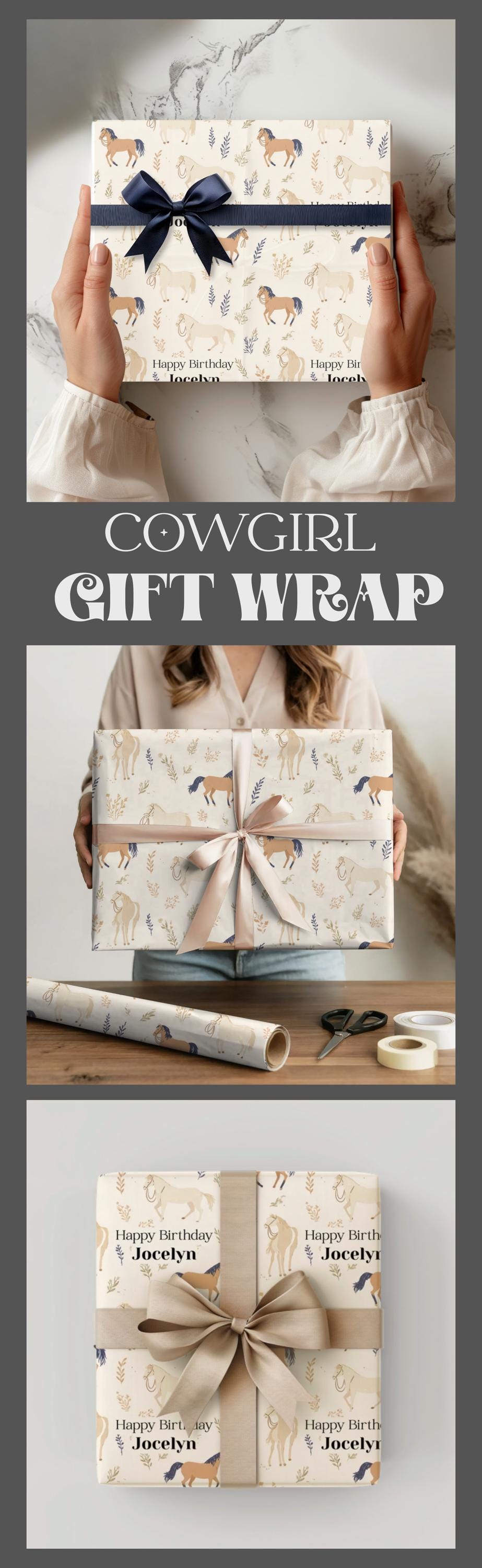 Horse Gift for Her Equestrian Rider Gift Wrap Paper Rolls for Horse Theme Birthday Party