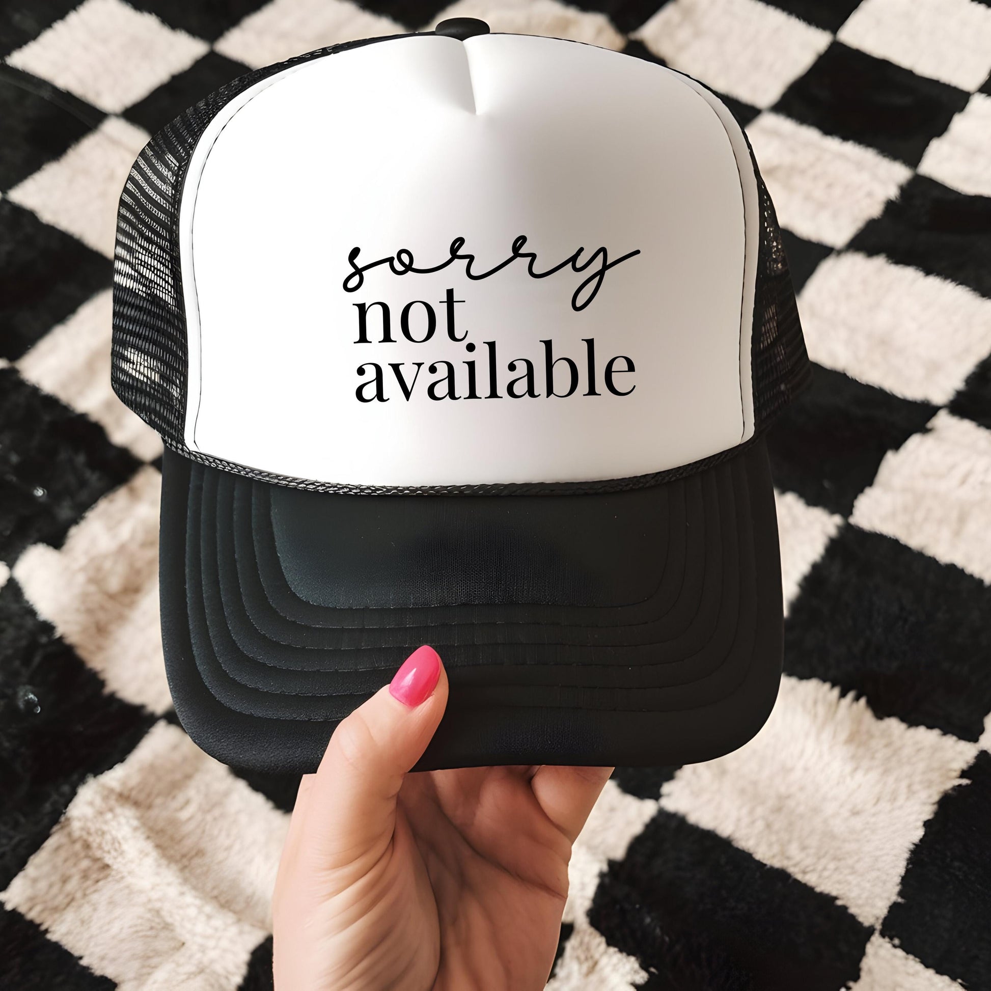 Sarcastic Hat for Friend Birthday Gift for Her Trucker Foam Hat Funny Phrase Sorry Not Available Trucker Cap for Sister Graduation Gift Idea