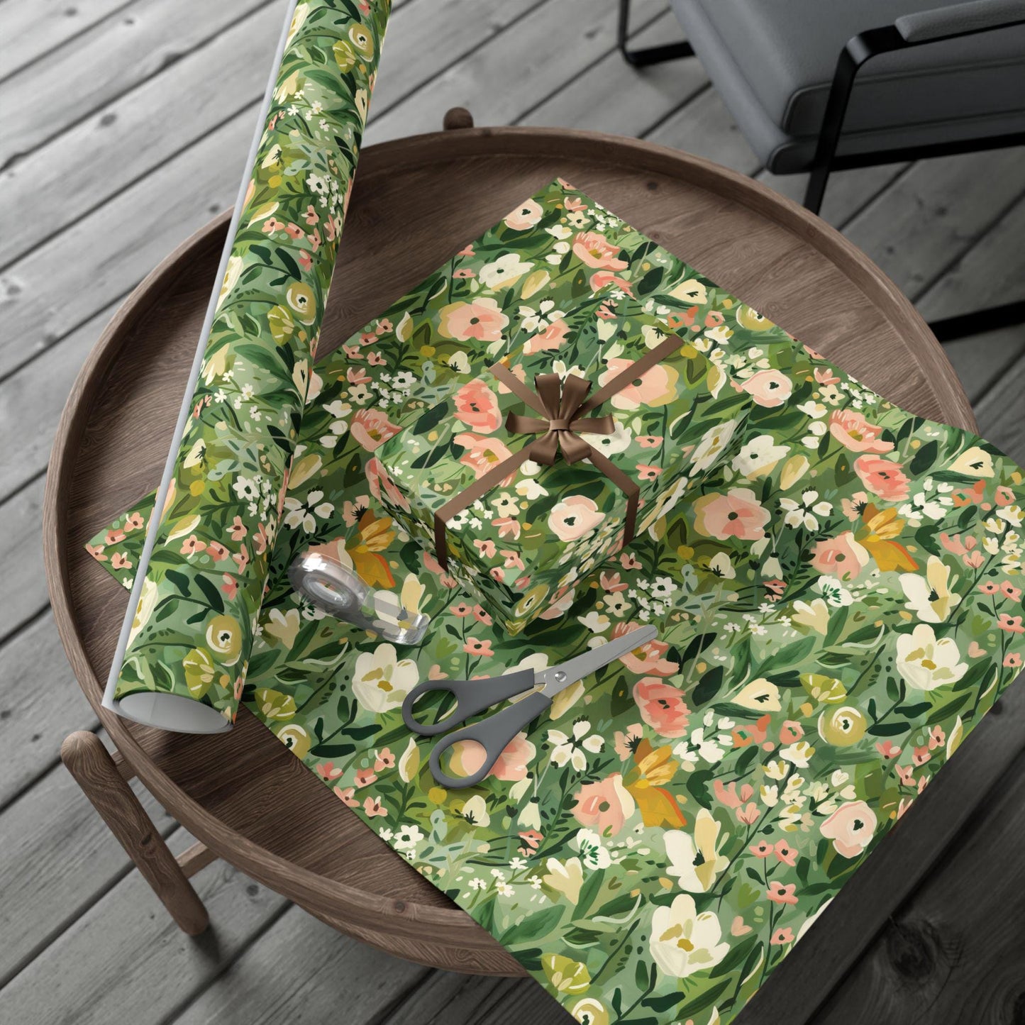 Garden Party Wrap Floral Design Paper Roll Elegant Gift Wrapping Bulk Bridal Shower Plant Lover Dark Green and Pink Pattern Present for Host