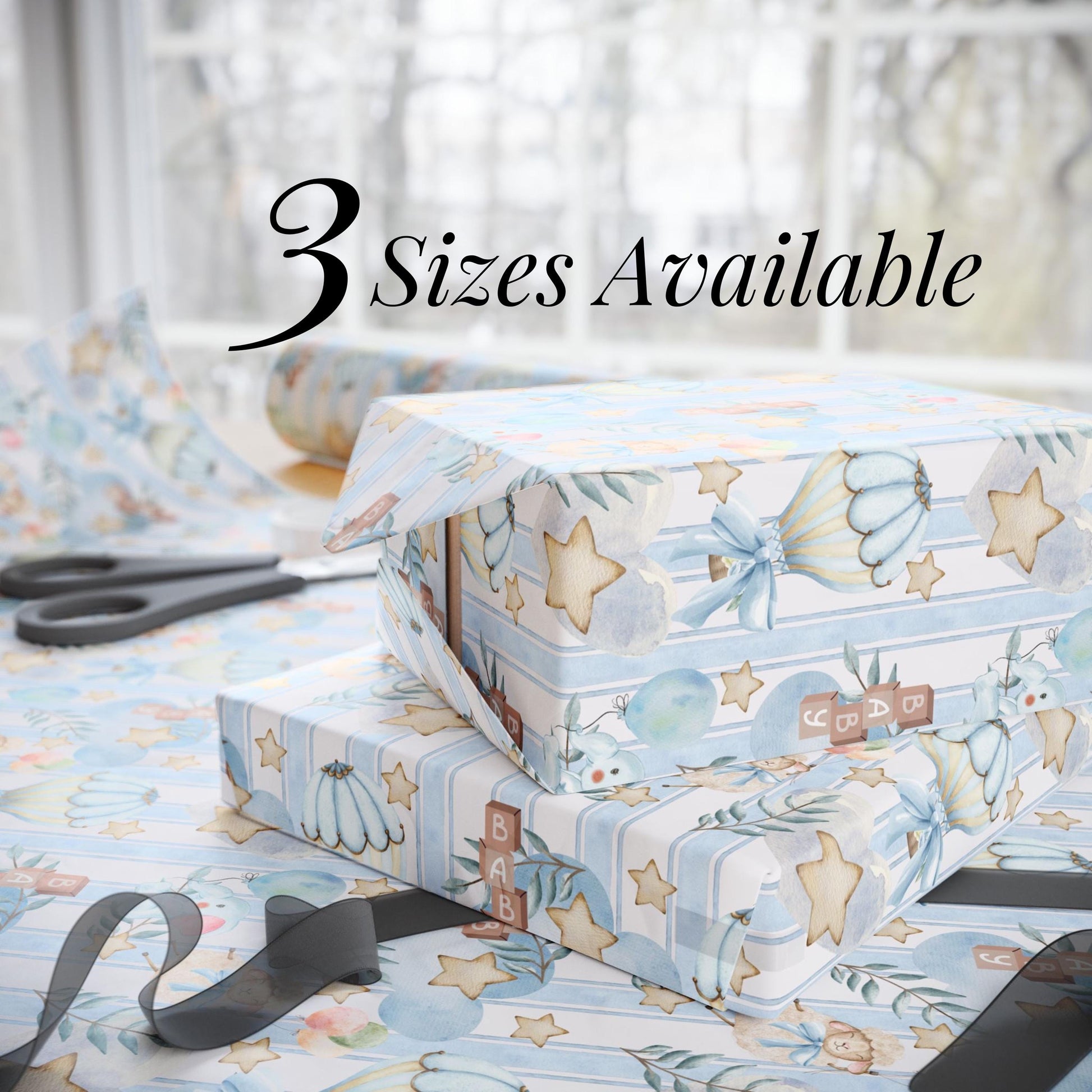 Baby Shower Wrapping Paper Blue Design Star Accent Collection Premium Quality Gift Wrap Nursery Room Decor Infant Celebration Package Beautiful Pattern Details Multiple Size Options Fine Art Paper Glossy Finish Perfect Birthday Present