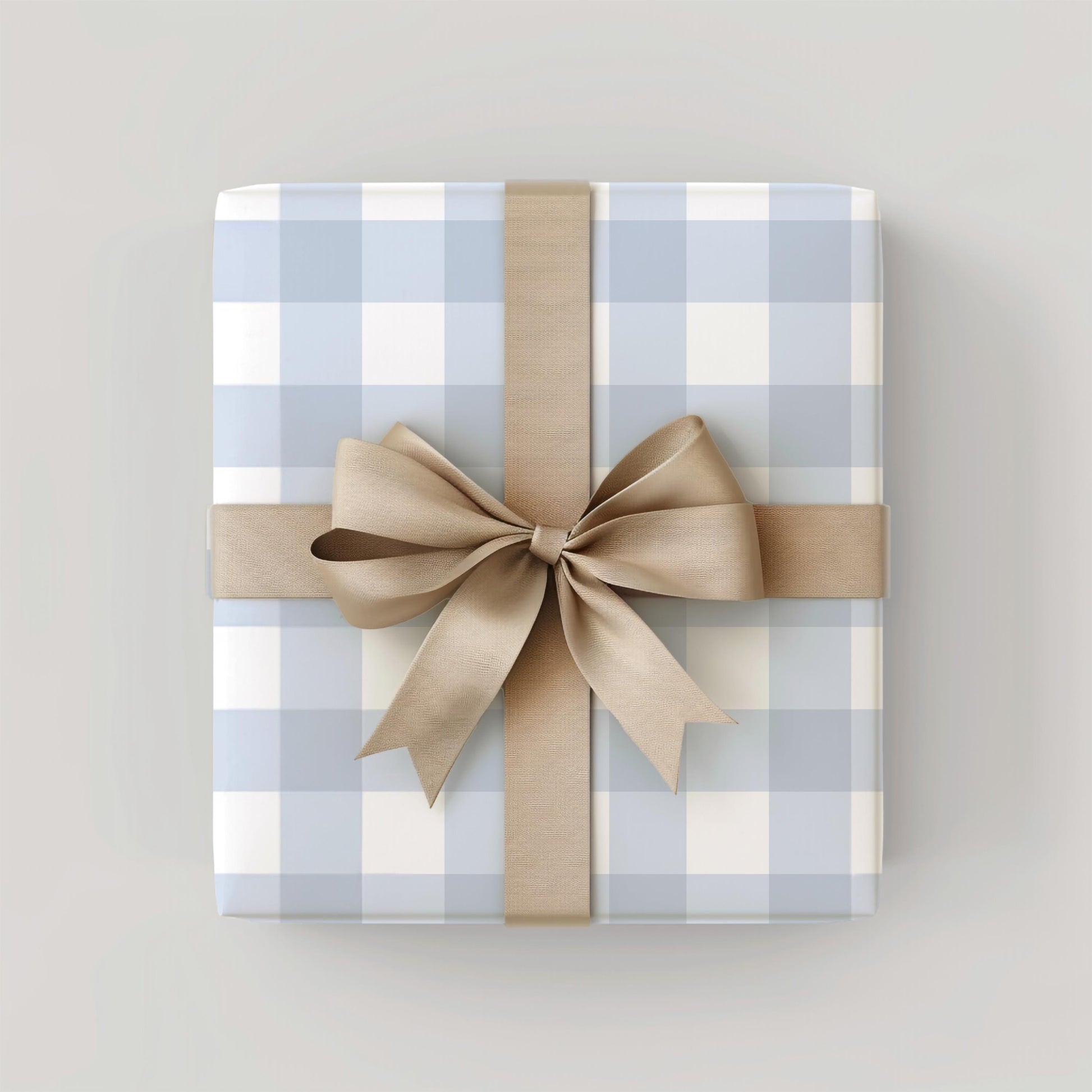 Buffalo Check Wrap Kraft Paper Holiday Gift Packaging Christmas Present Wrapping Blue White Plaid Pattern Farmhouse Style Rustic Design Elegant Chic Look Winter Celebration Package Country Style Presentation Beautiful Wrapping Solution