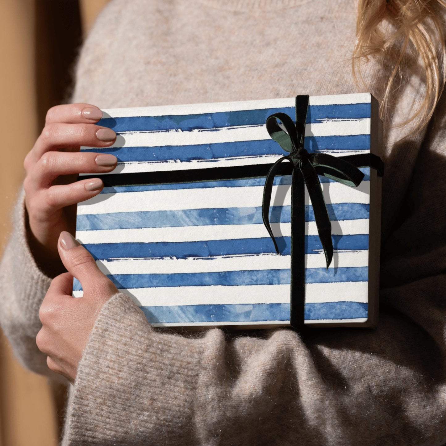 Nautical Theme Birthday Party Event Decor Gift Wrapping Paper Blue Stripe Classic Design Minimalist Pattern Blue and White Stripe Paper