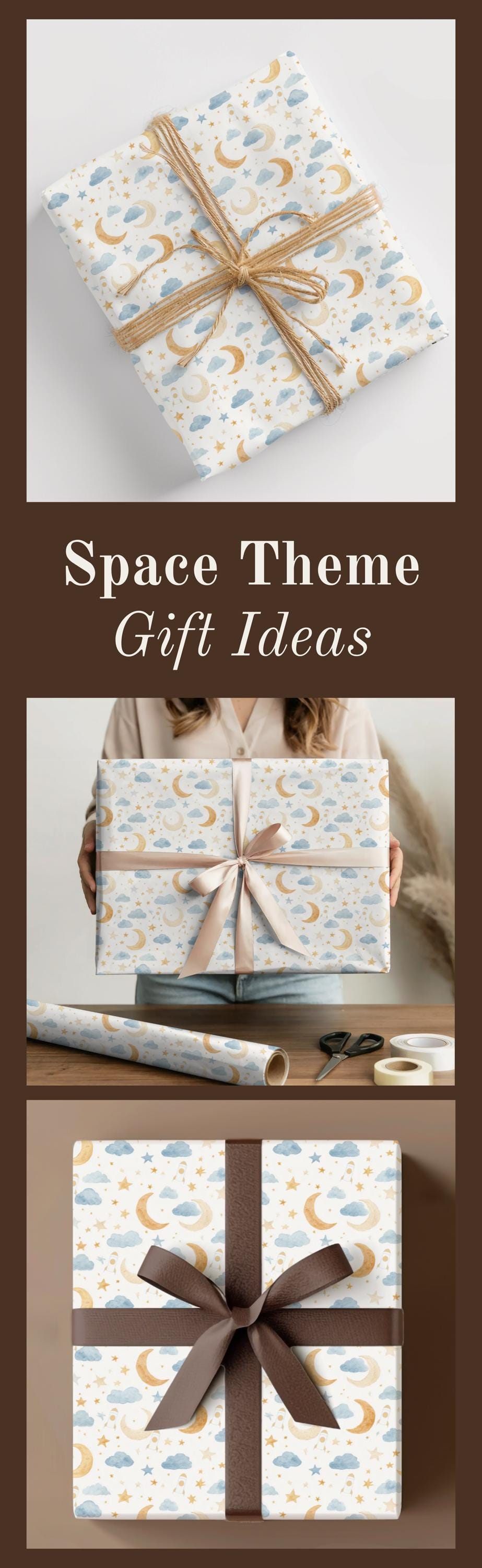 Space Nursery Wrapping Paper Moon and Stars Gift Wrap Neutral Baby Boy Gift Idea Modern Outer Space Decor Wrapping Paper