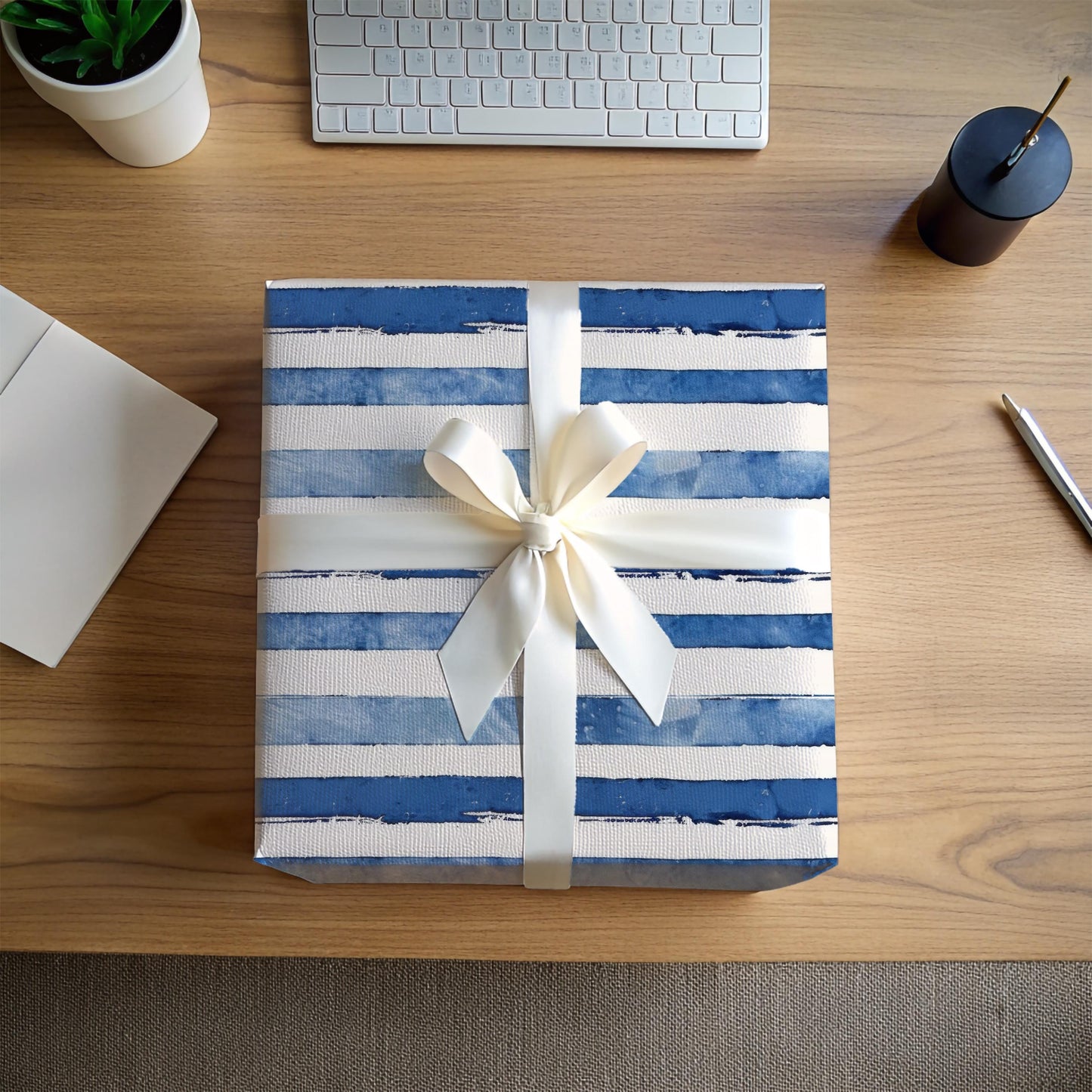 Blue Stripe Gift Wrap Paper Elegant Line Wrapping Paper Bulk